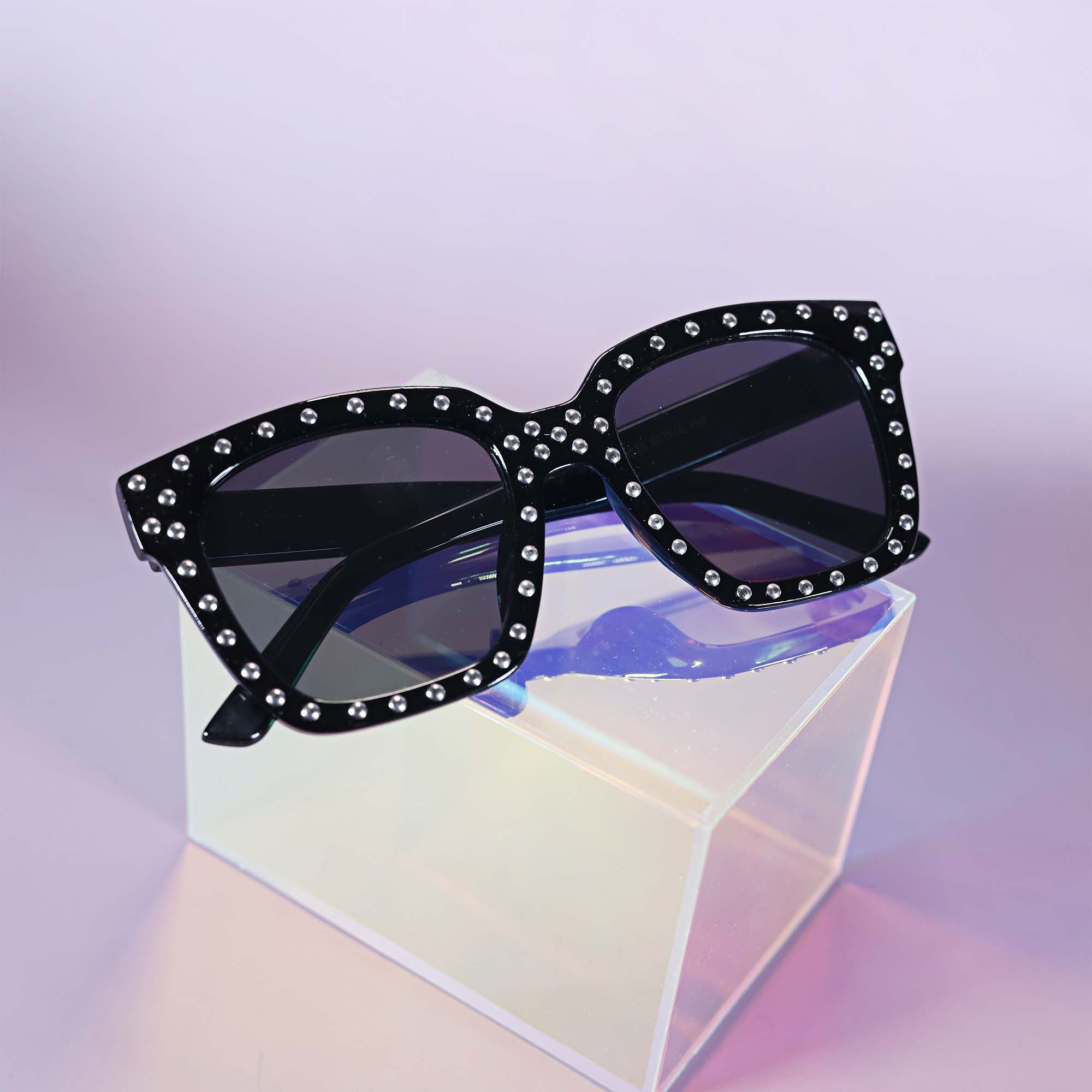 Black Studded Square Frame Sunglasses