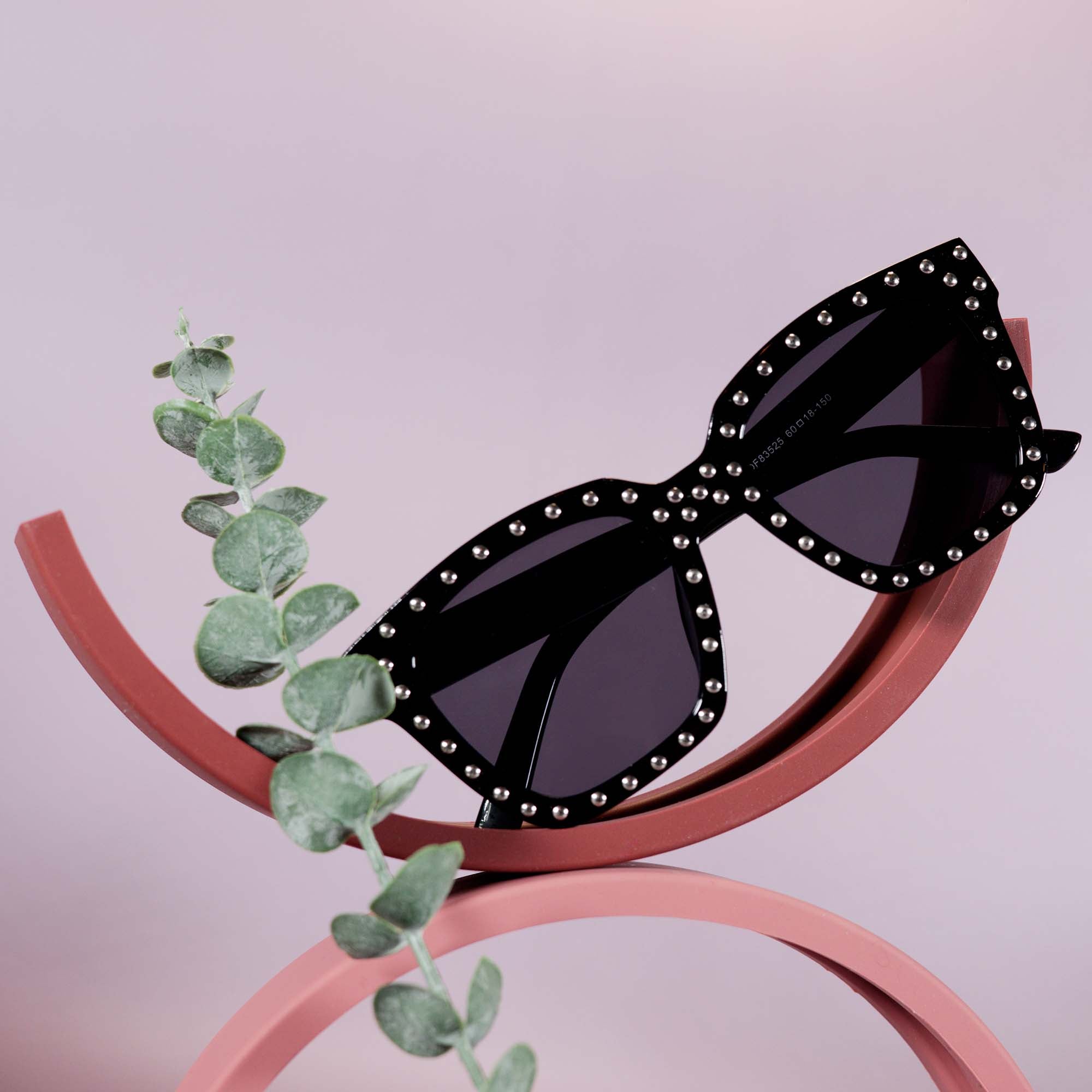 Black Studded Square Frame Sunglasses