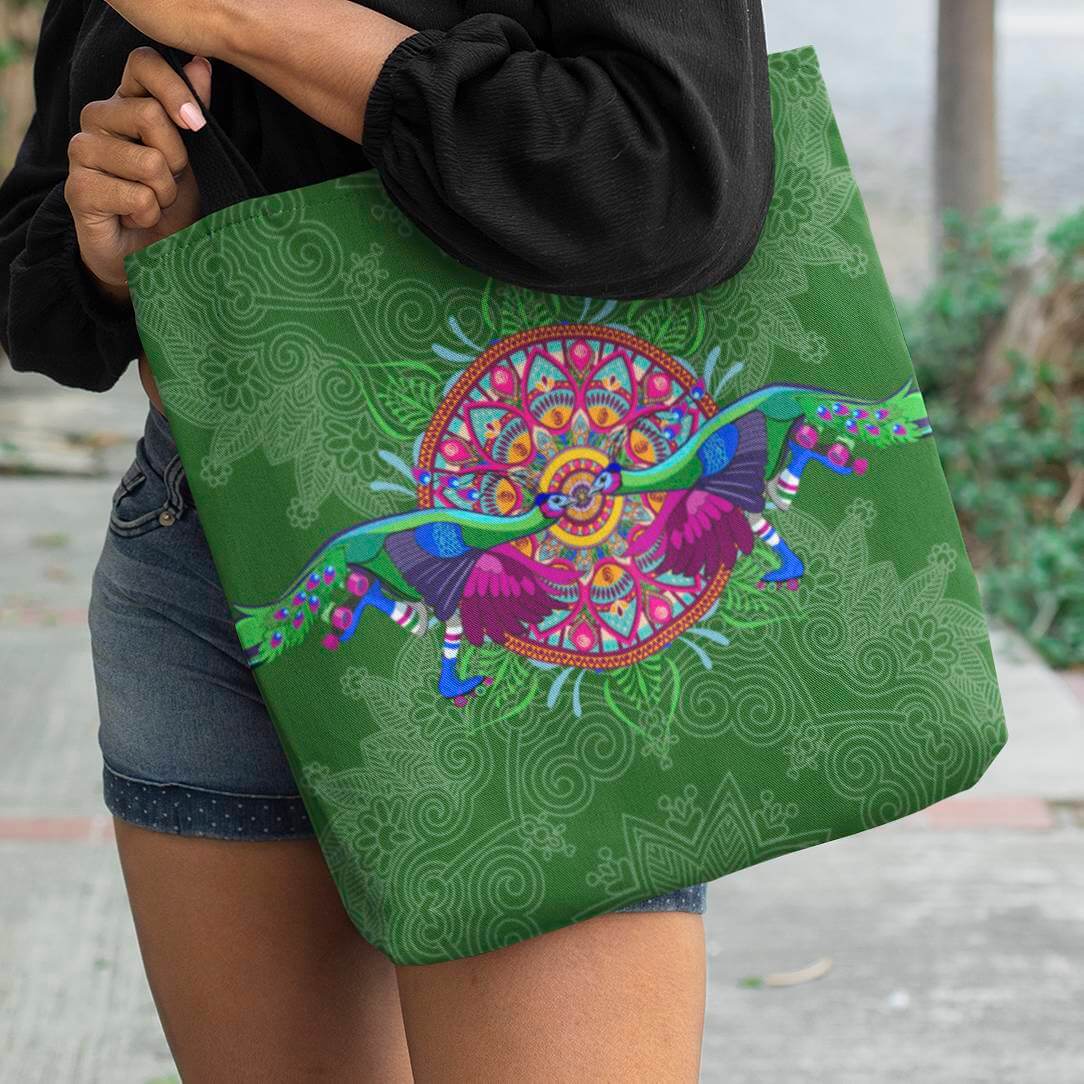 Roller Skating Peacock Canvas Tote