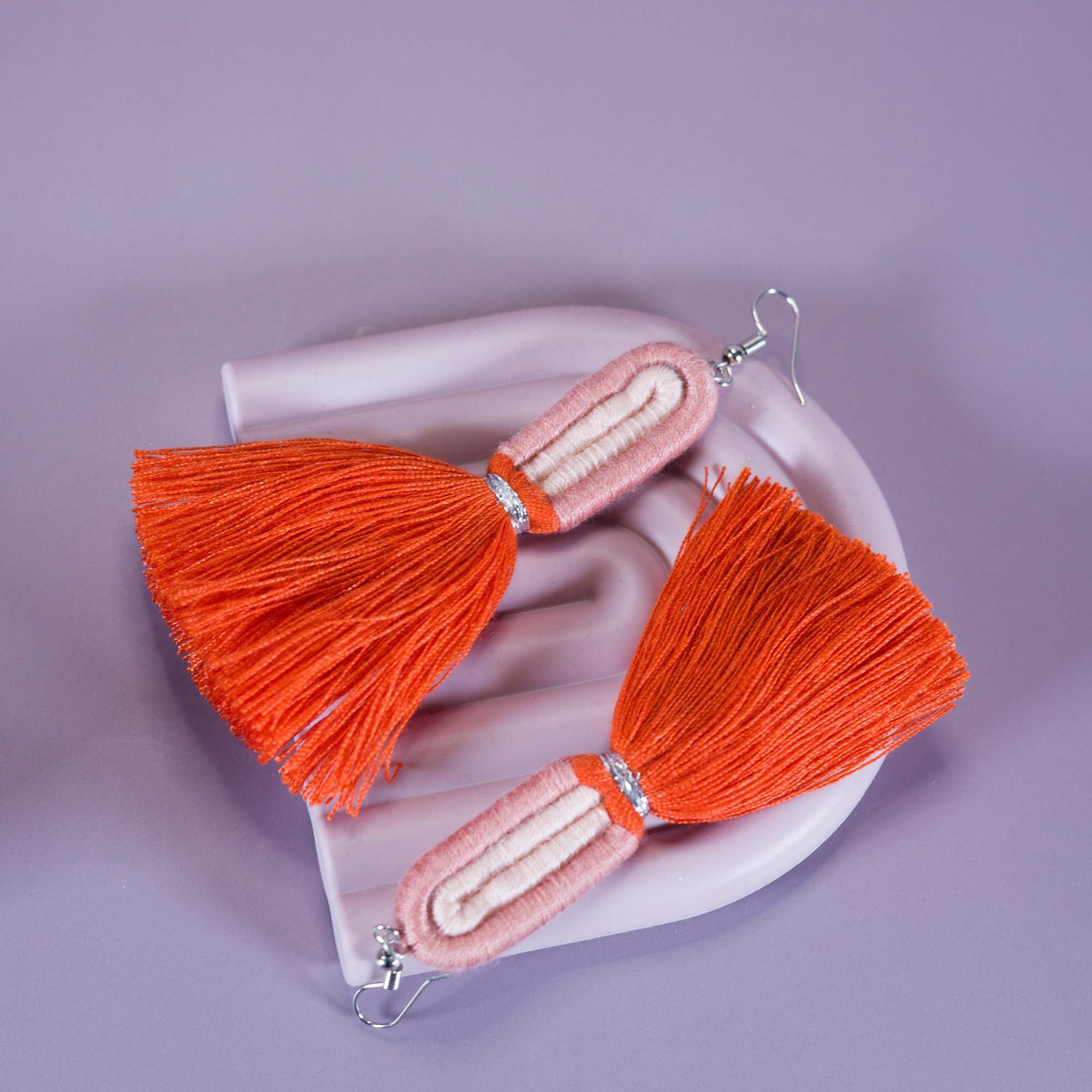 Pink & Red Yarn Wrap Tassel Earrings