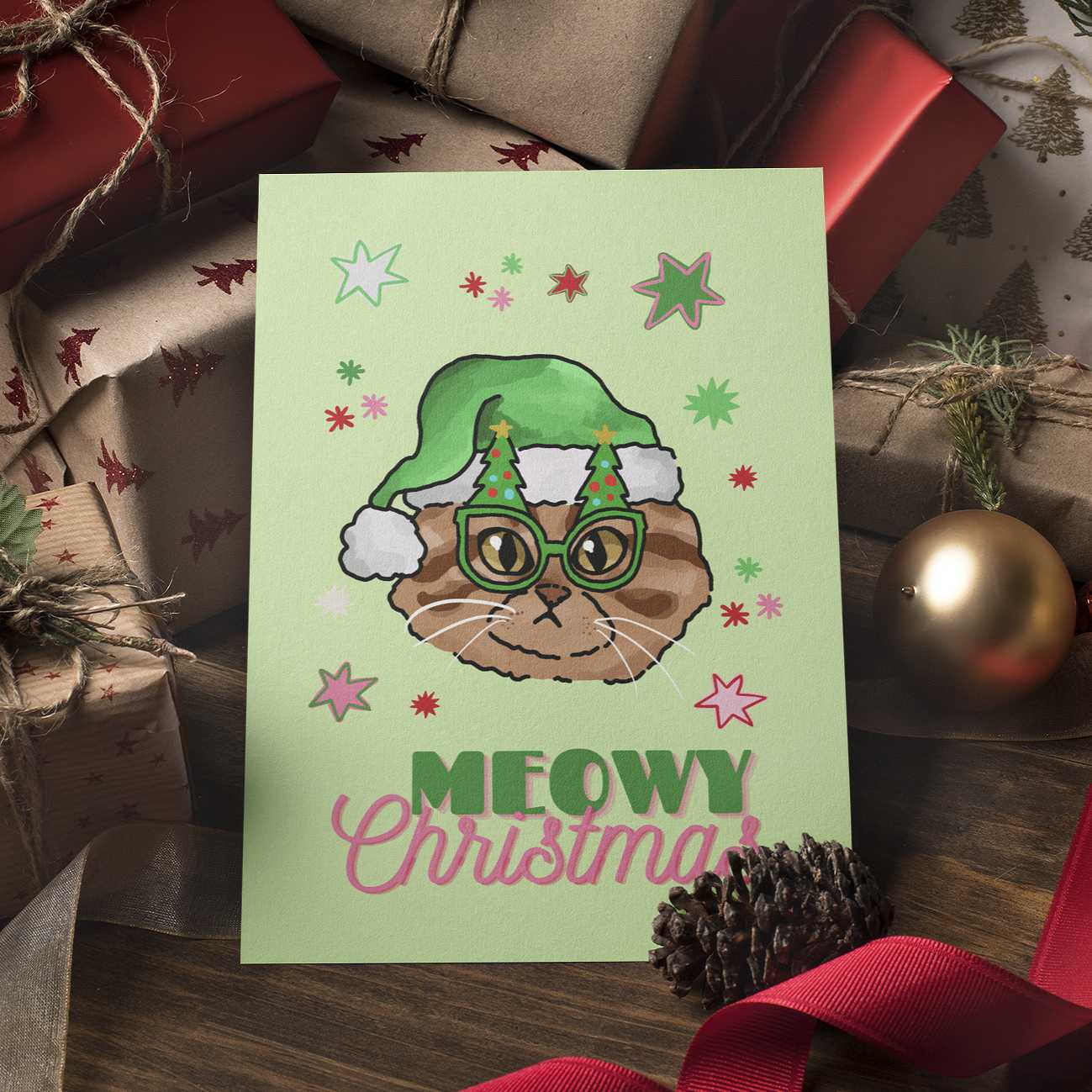 Cat Christmas Tree Holiday Card