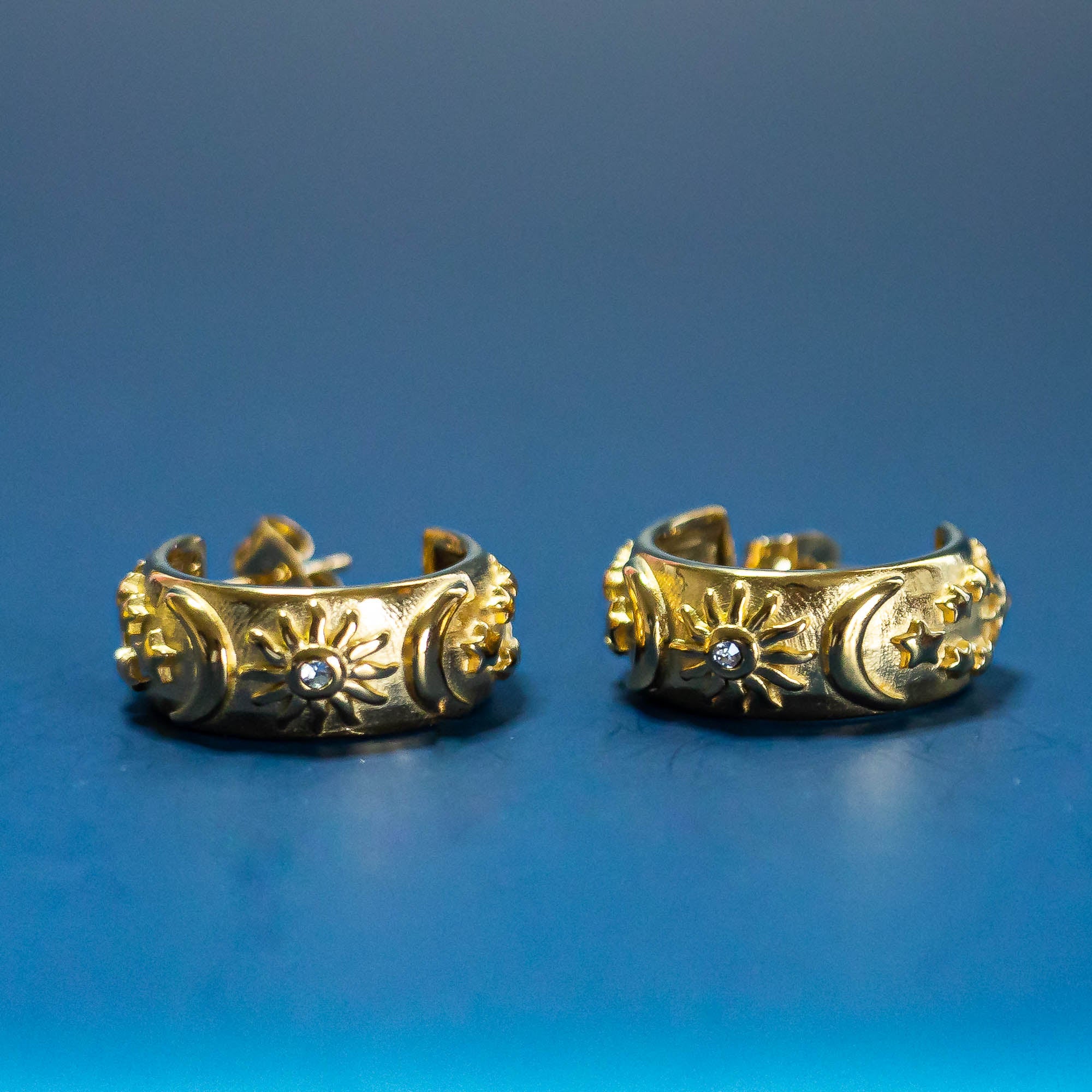 Celestial Embossed Gold Plated Hoop Earrings