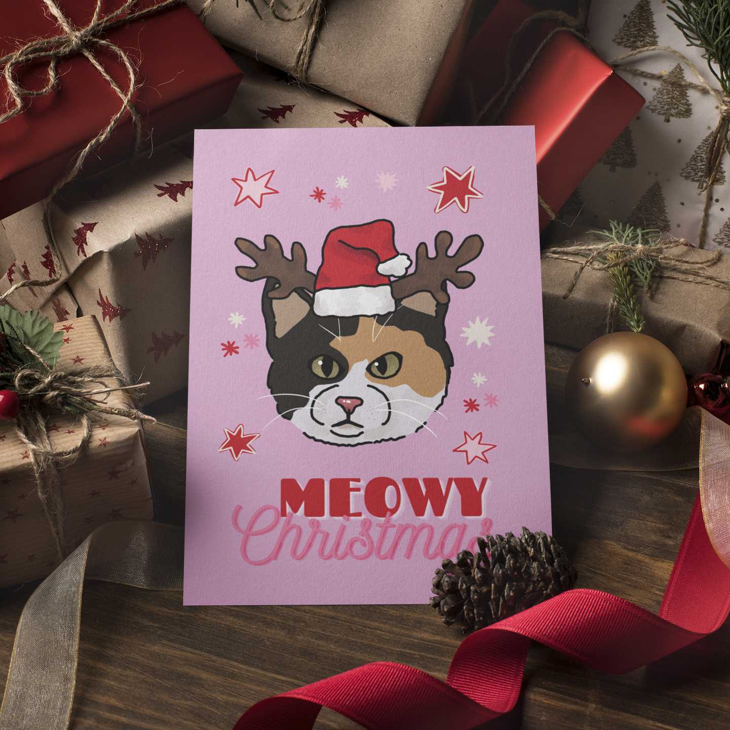 Reindeer Cat Christmas Card