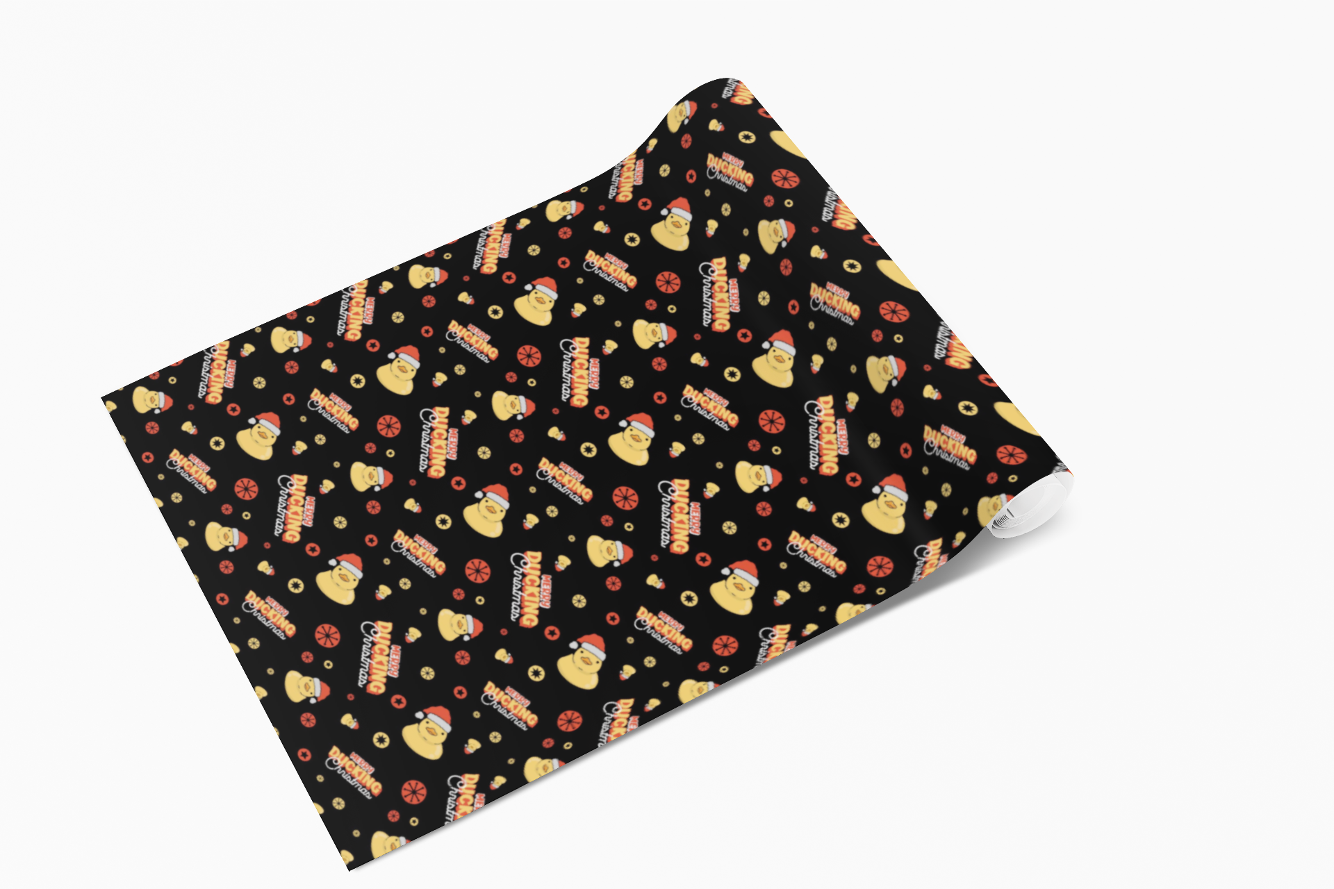 Black Merry Ducking Christmas Wrapping Paper