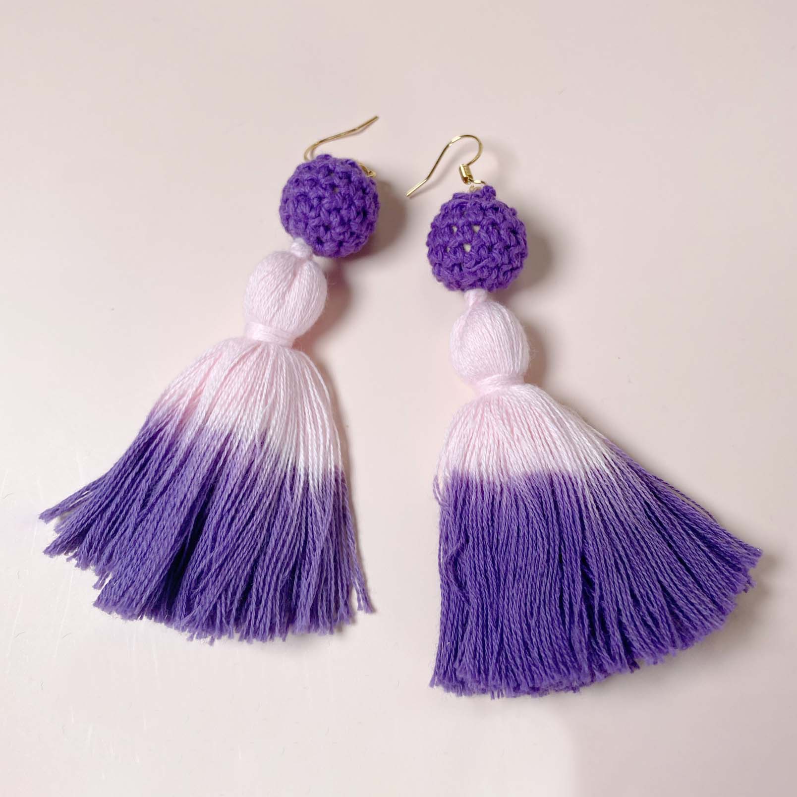 Purple Dip-dyed Tassel Drop Earrings