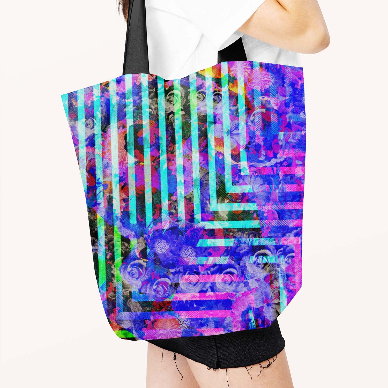 Neon Floral Bomb Canvas Tote Bag