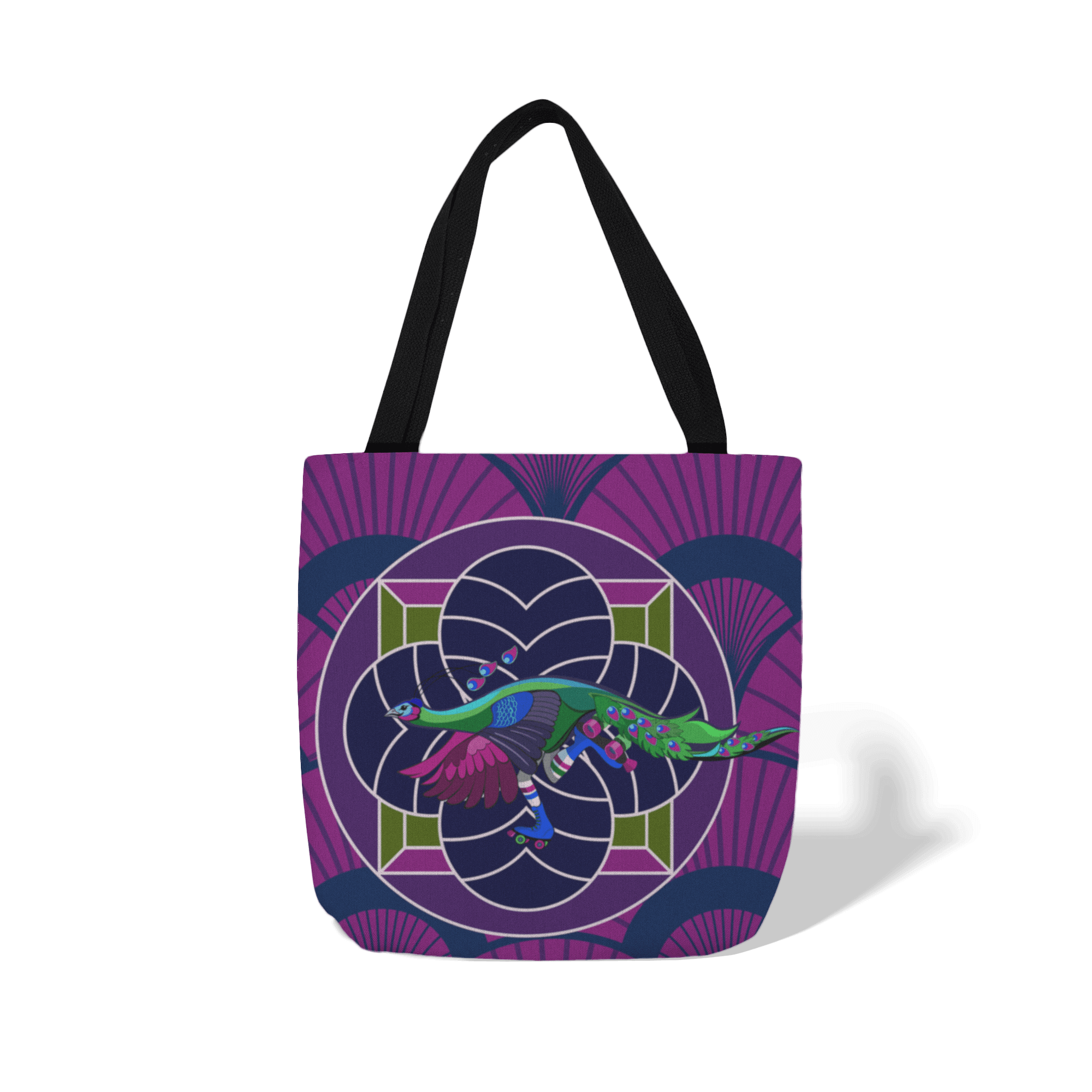 Art Deco Roller Skating Peacock Canvas Tote