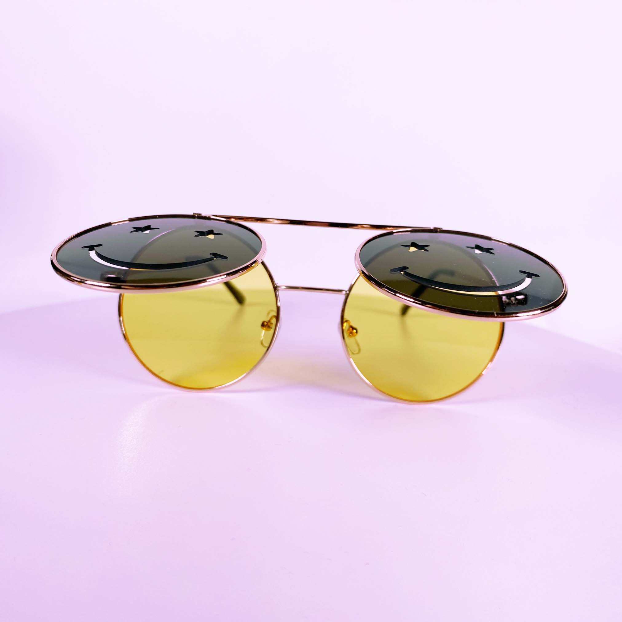 Yellow Smiley Flip Round Sunglasses