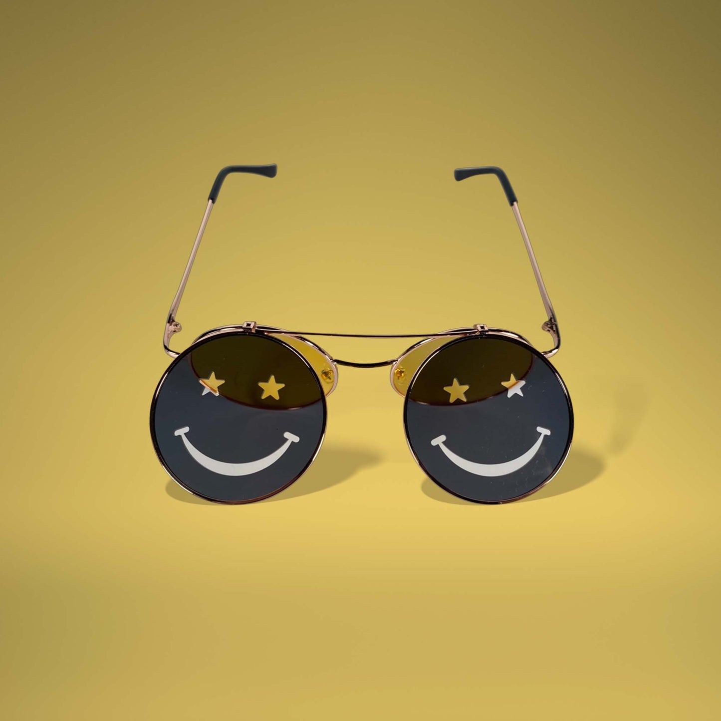 Yellow Smiley Flip Round Sunglasses