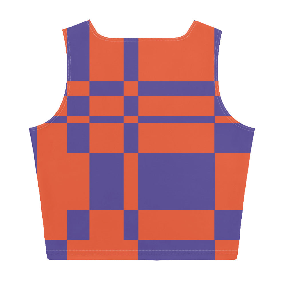 Abstract Check Crop Top in Orange and Purple