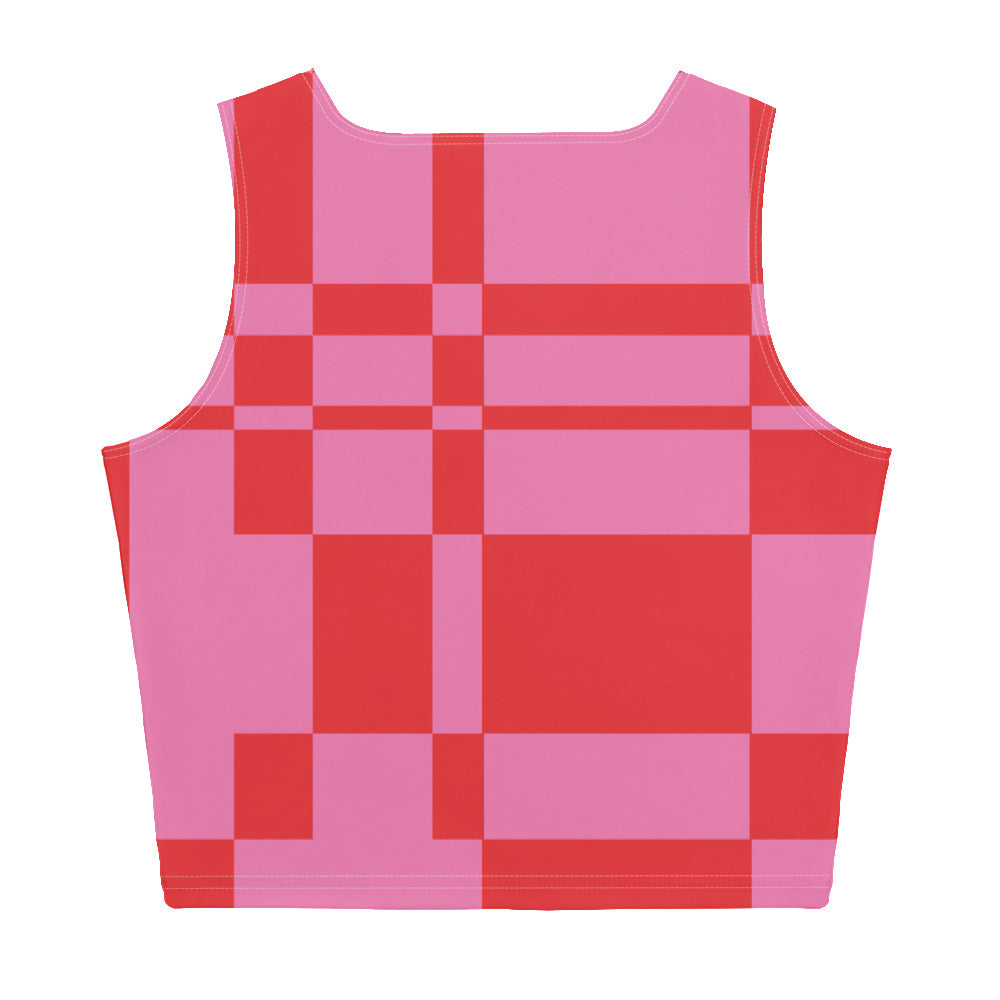 Abstract Check Crop Top in Red and Pink
