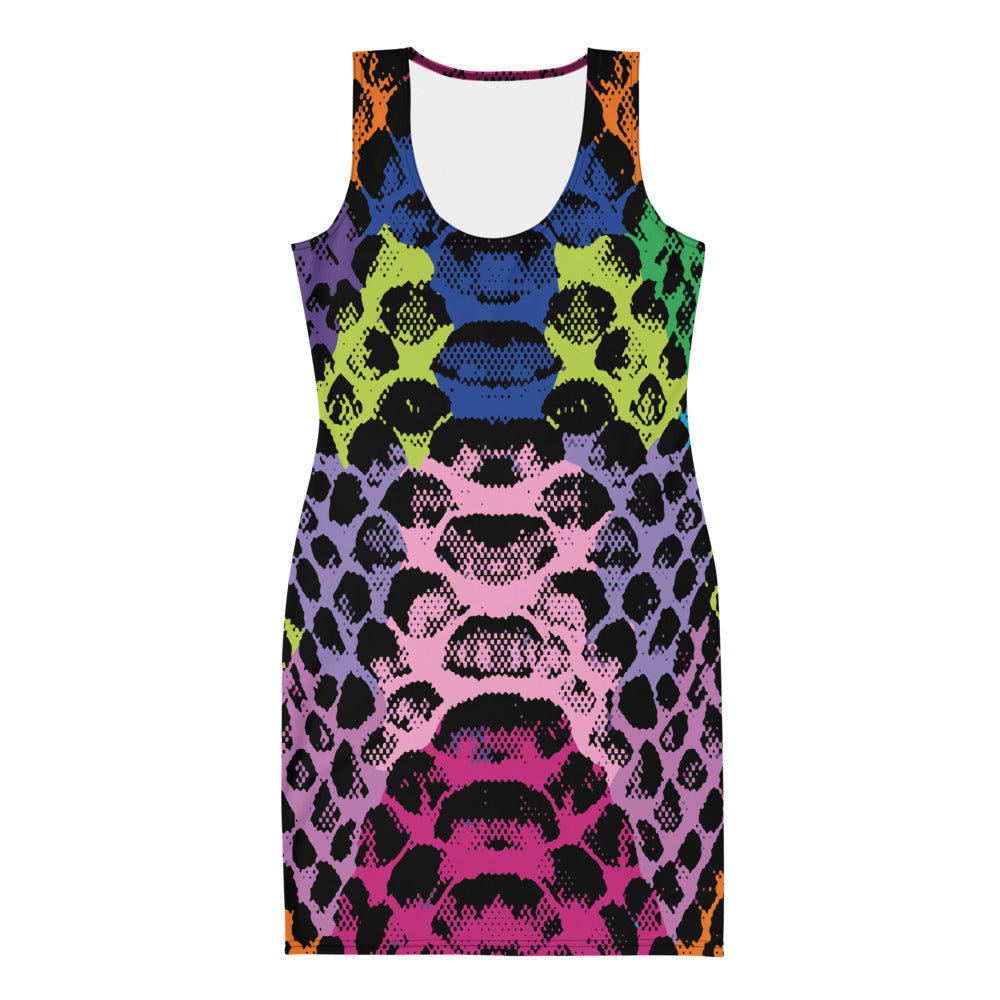 Neon Snakeskin Bodycon Dress XL
