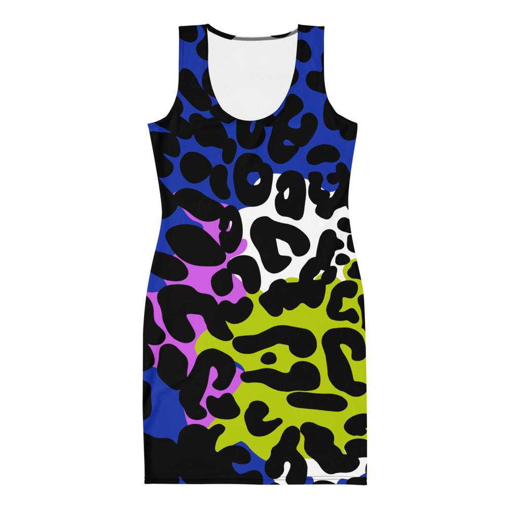 Color Block Leopard Bodycon Dress in Techno