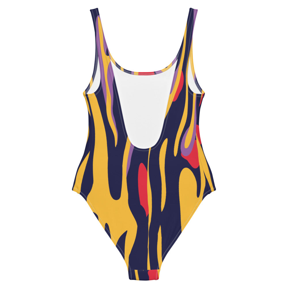 Lava Print One-Piece Swimsuit in Navy and Orange