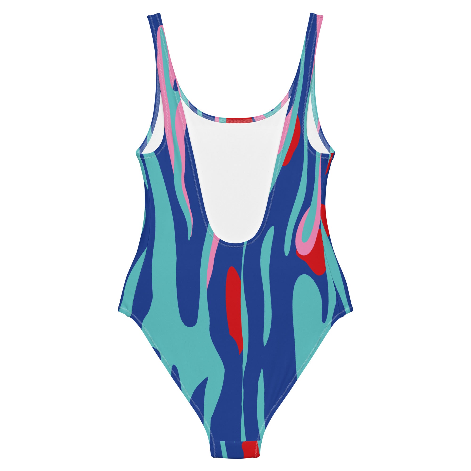 Lava Print One-Piece Swimsuit in Blue and Red
