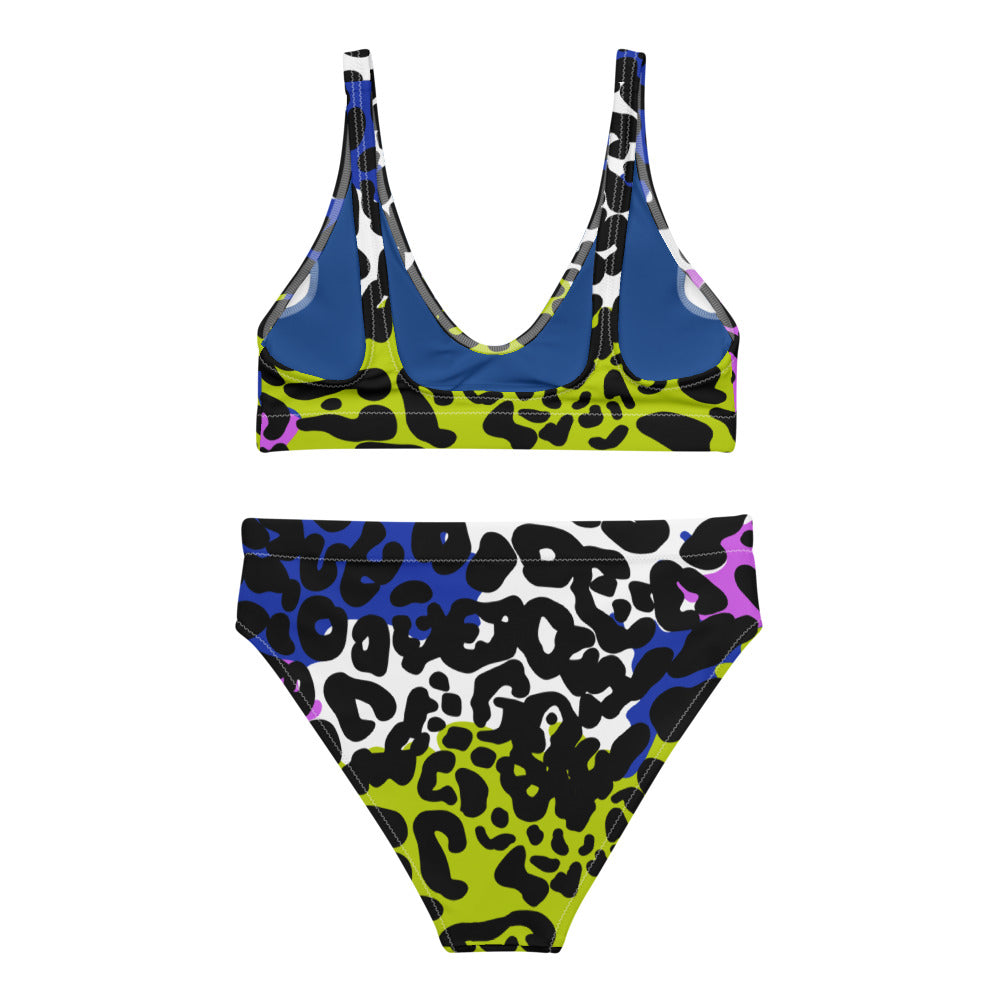 Color Block Leopard Print Bikini in Techno