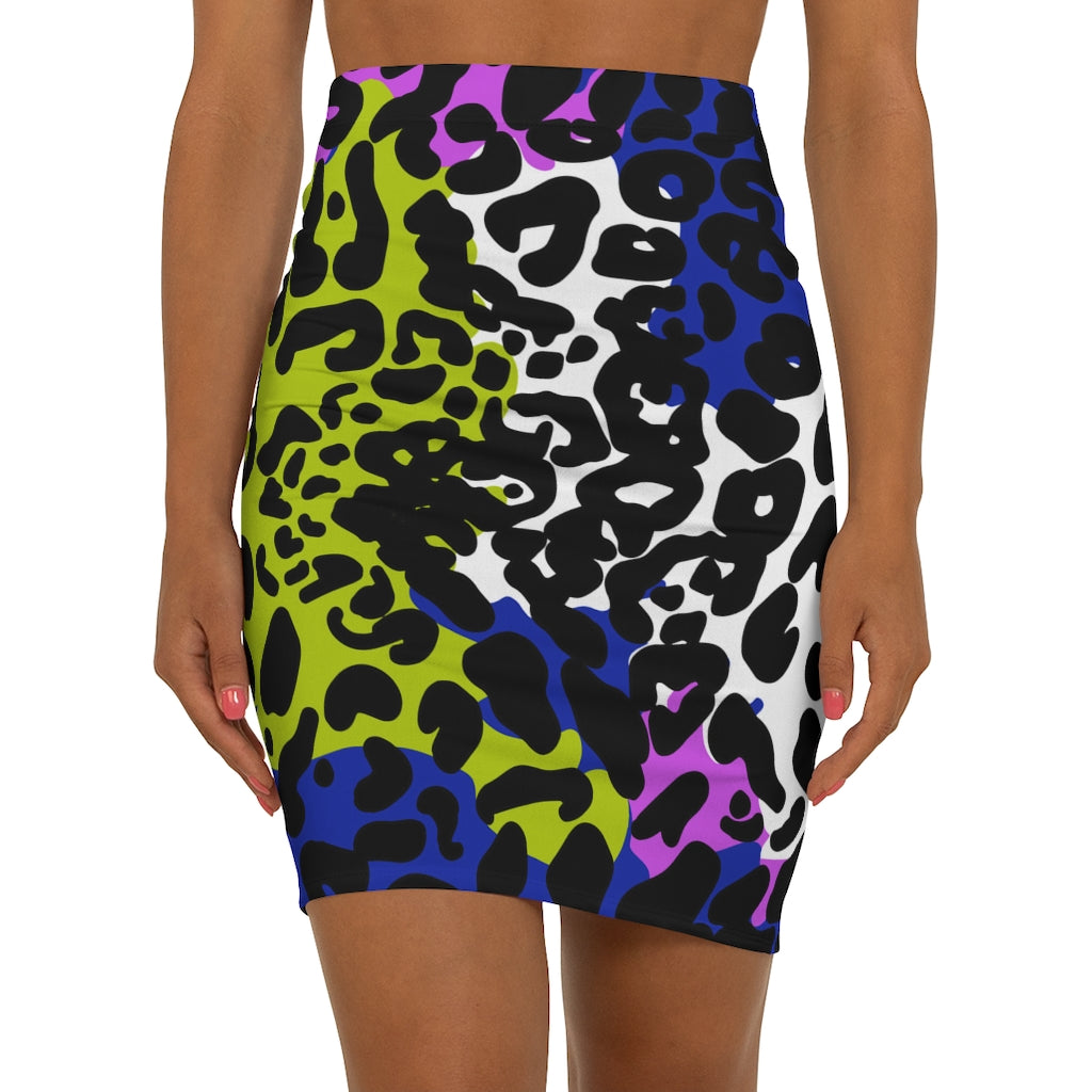 Color Block Leopard Print Mini Skirt in Techno