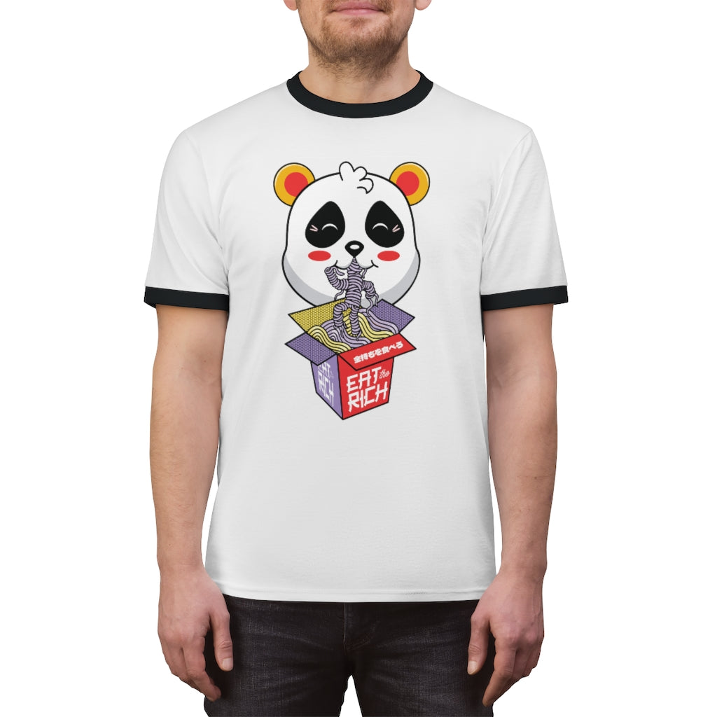 Eat the Rich Panda Unisex Ringer Tee, Anti-Capitalism Shirt