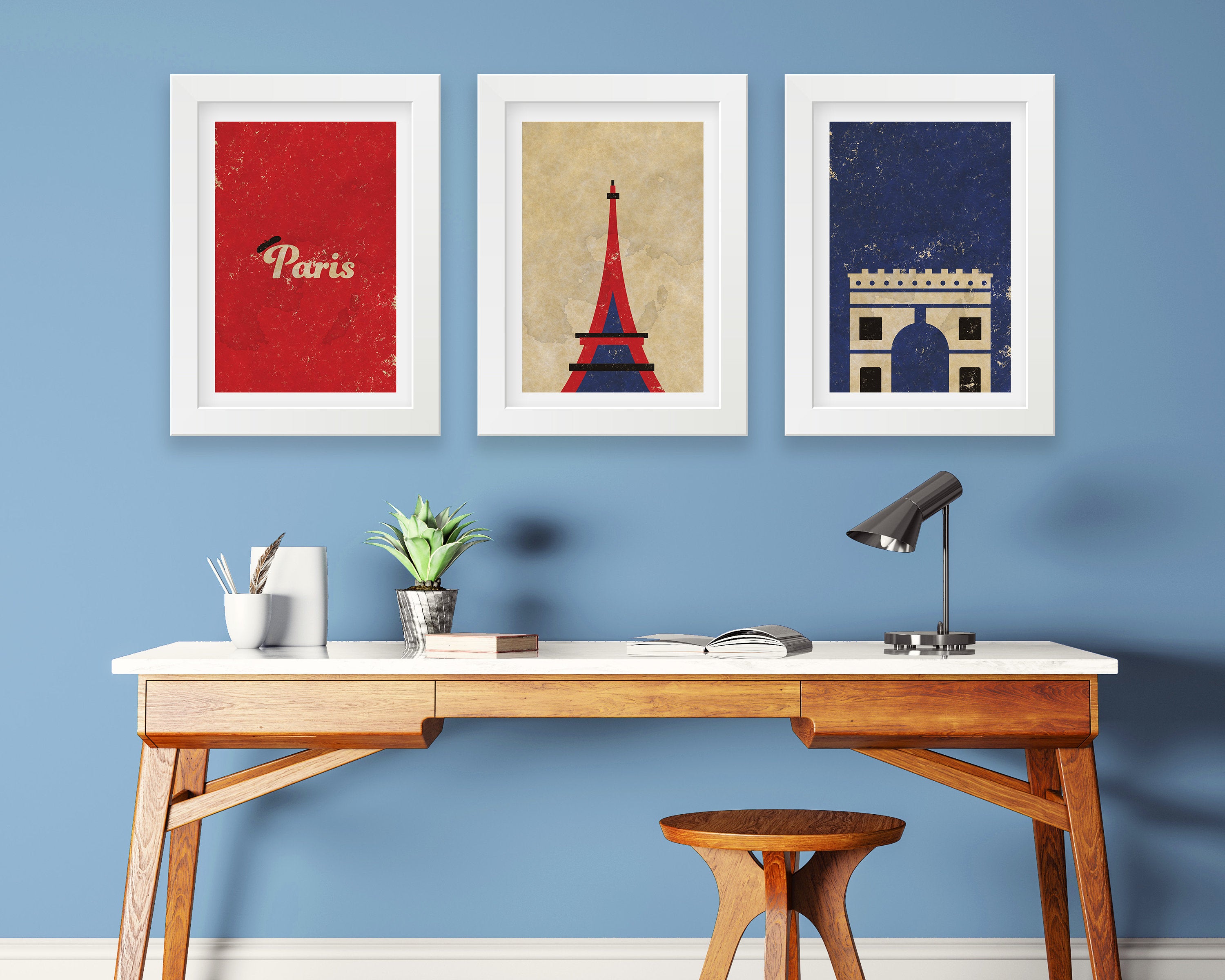 Giclee Art Print -  3 Piece Paris Wall Decor, Eiffel Tower, French Home Living Room Modern Art