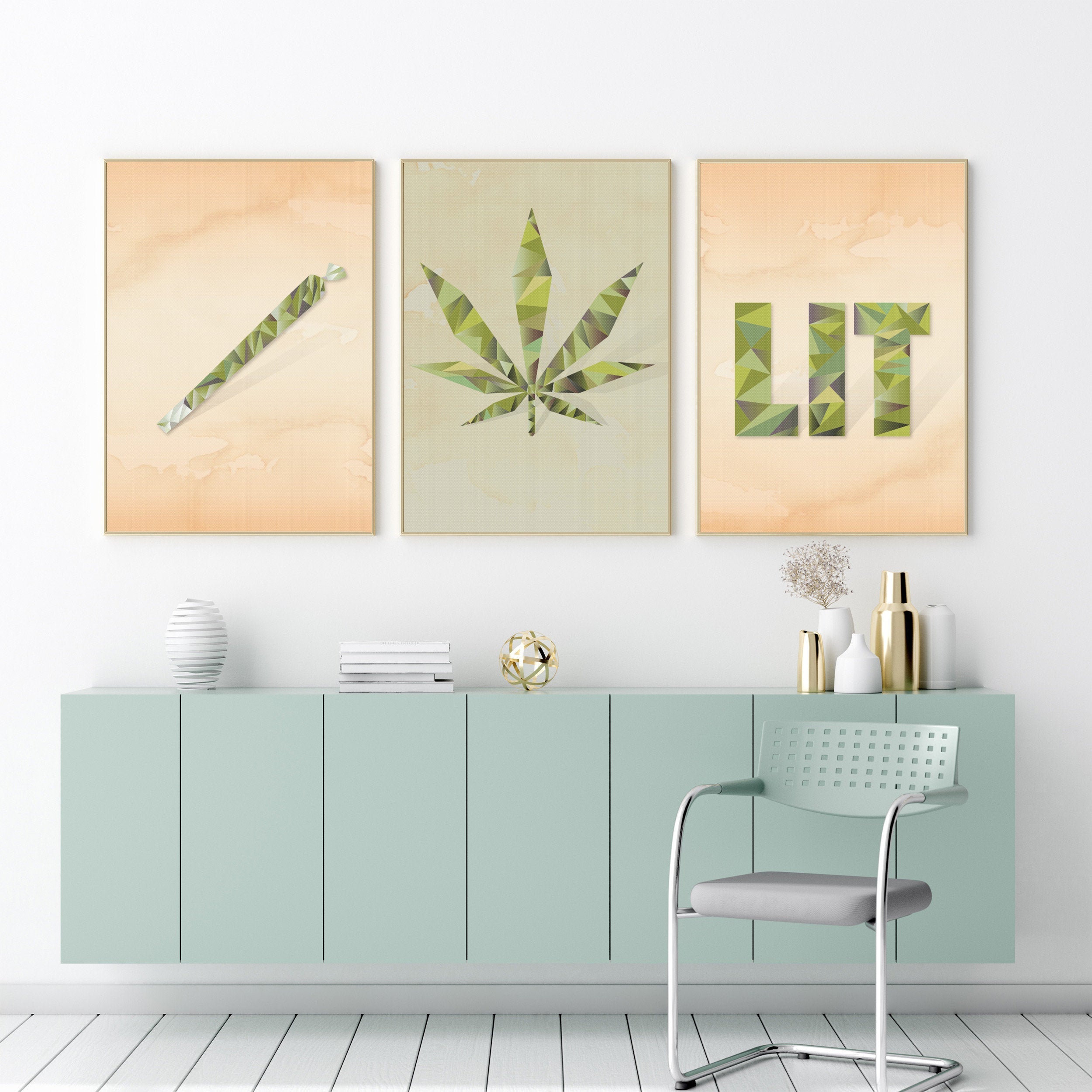 Giclee Art Print - 3 Piece "Lit" Giclee Print Set, Marijuana Home Decor, Stoner Gifts