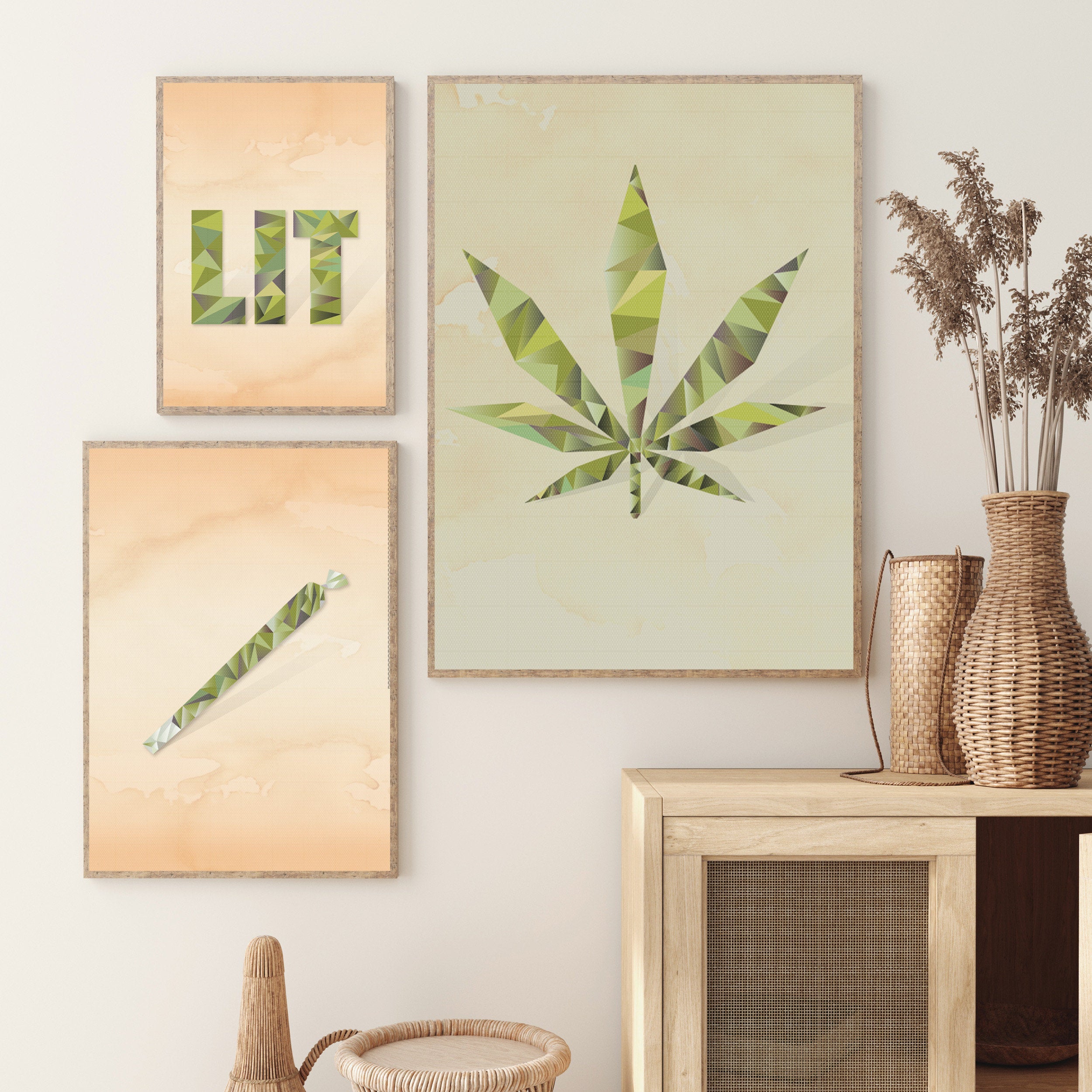 Giclee Art Print - 3 Piece "Lit" Giclee Print Set, Marijuana Home Decor, Stoner Gifts
