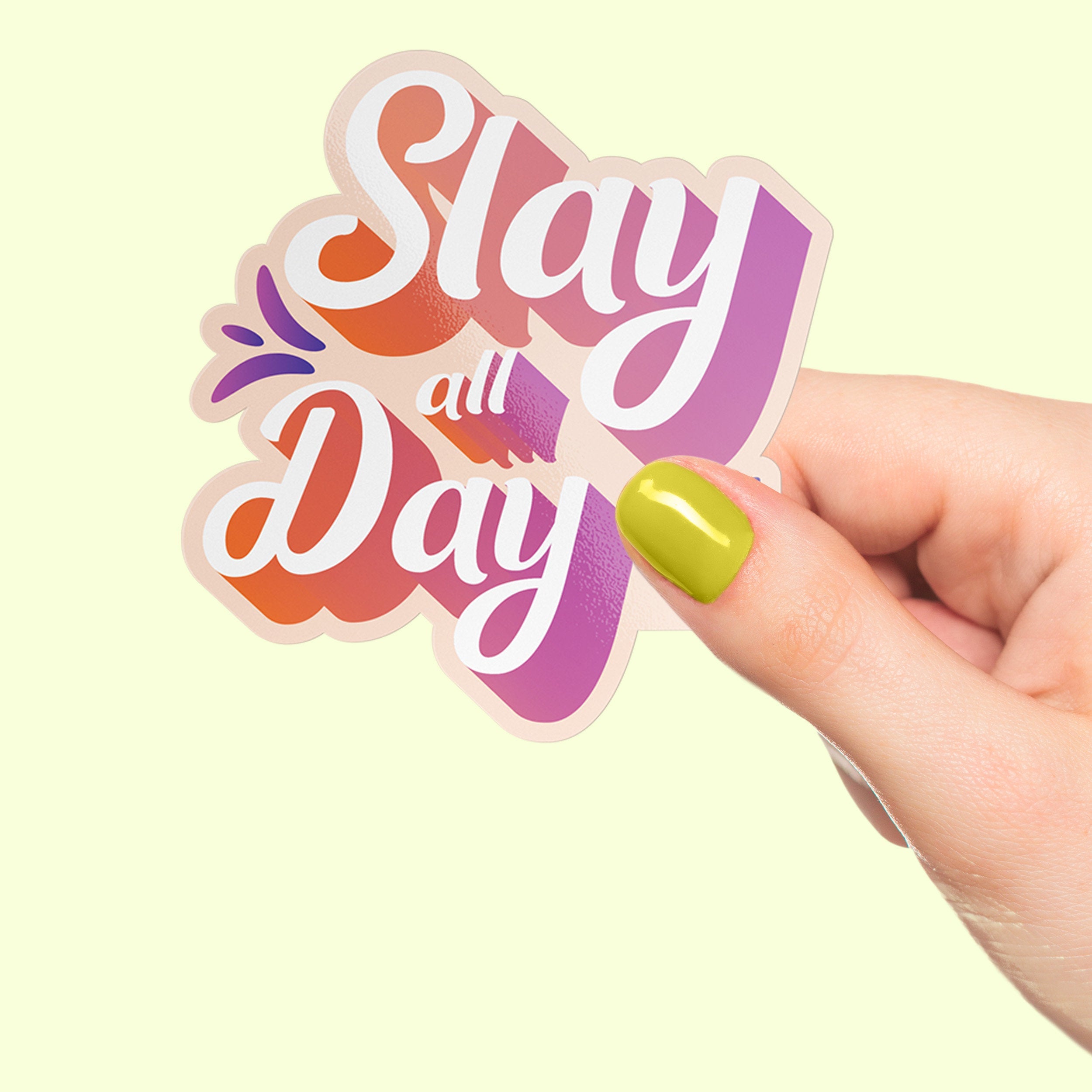 Orange "Slay All Day" Premium Vinyl Sticker, Typography Quote, Glossy Laptop Decal