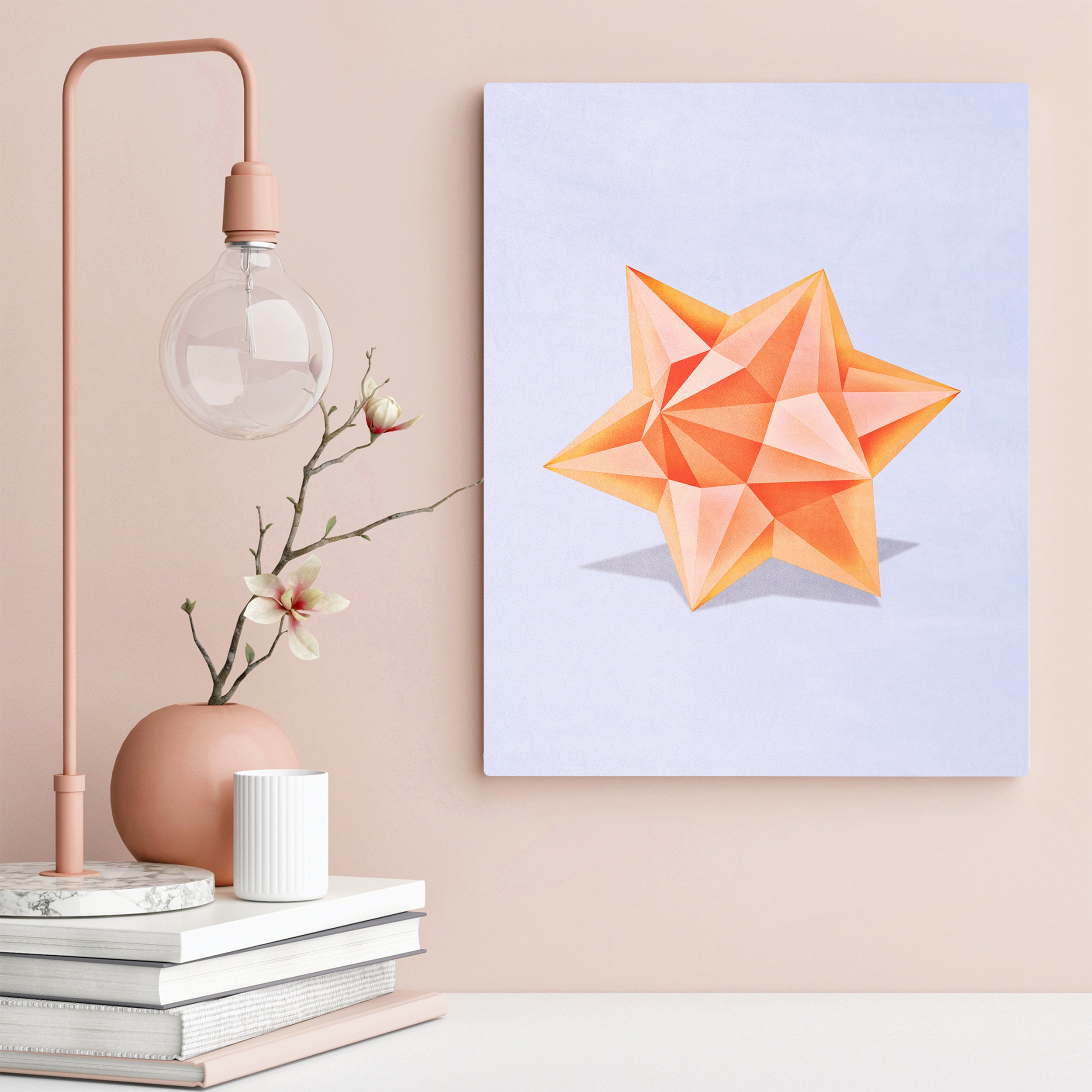 Orange Triangle Star Polygonal Giclee Print