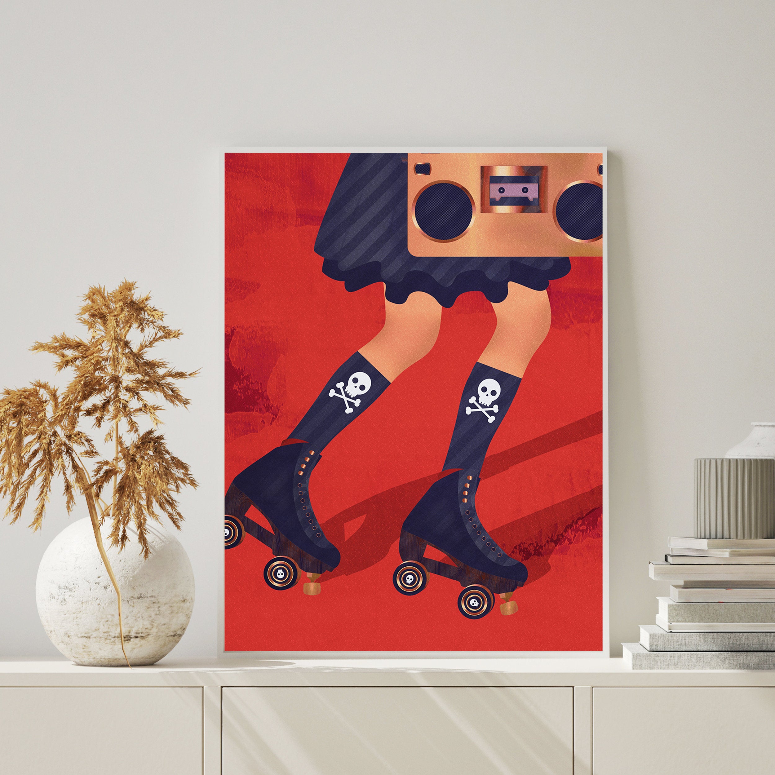 Goth Skater Art Print - Red