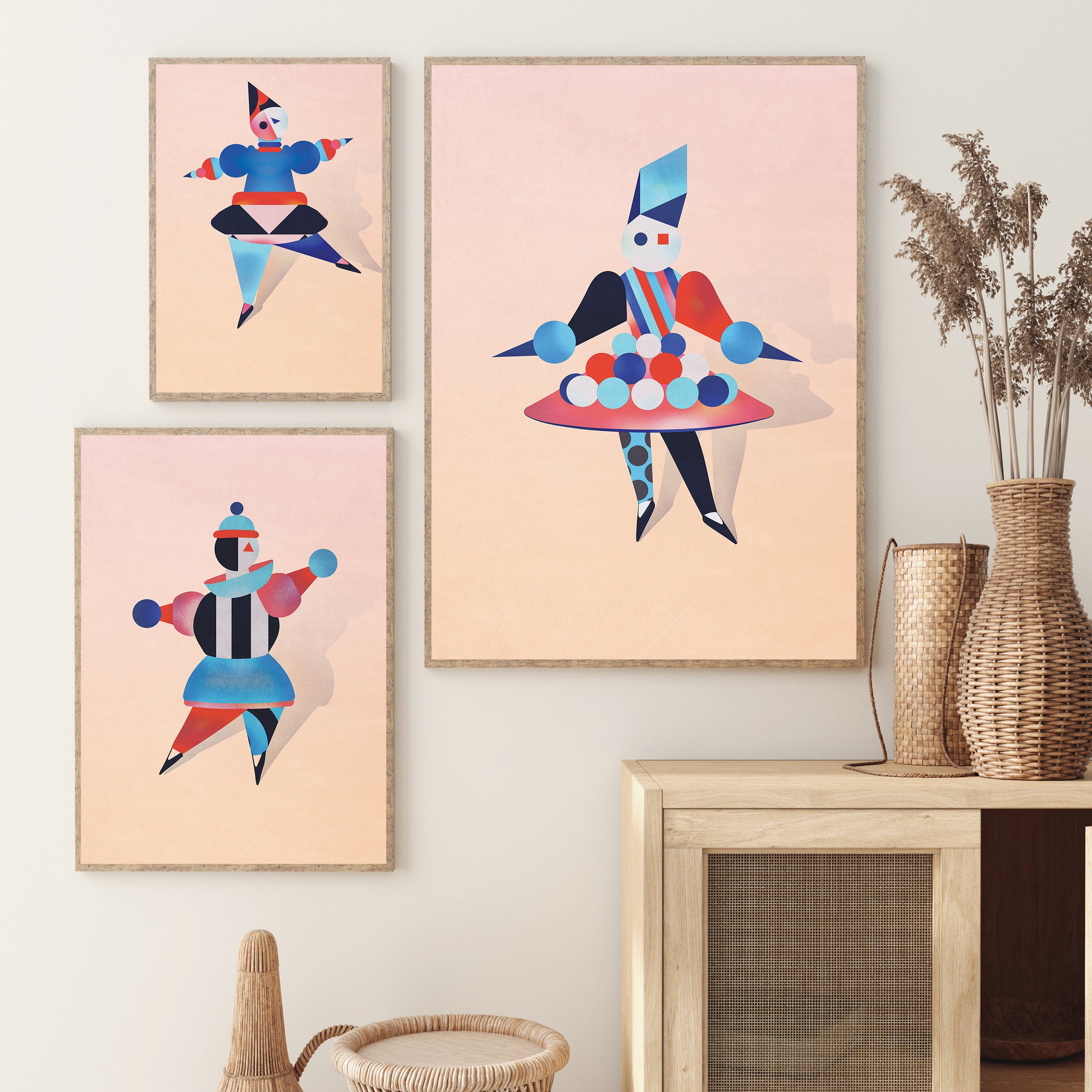 3 Piece Wall Art Set - Bauhaus Style Giclee Ballet Art Prints - Geometric Wall Art Decor, Minimalist Modern Art Gift