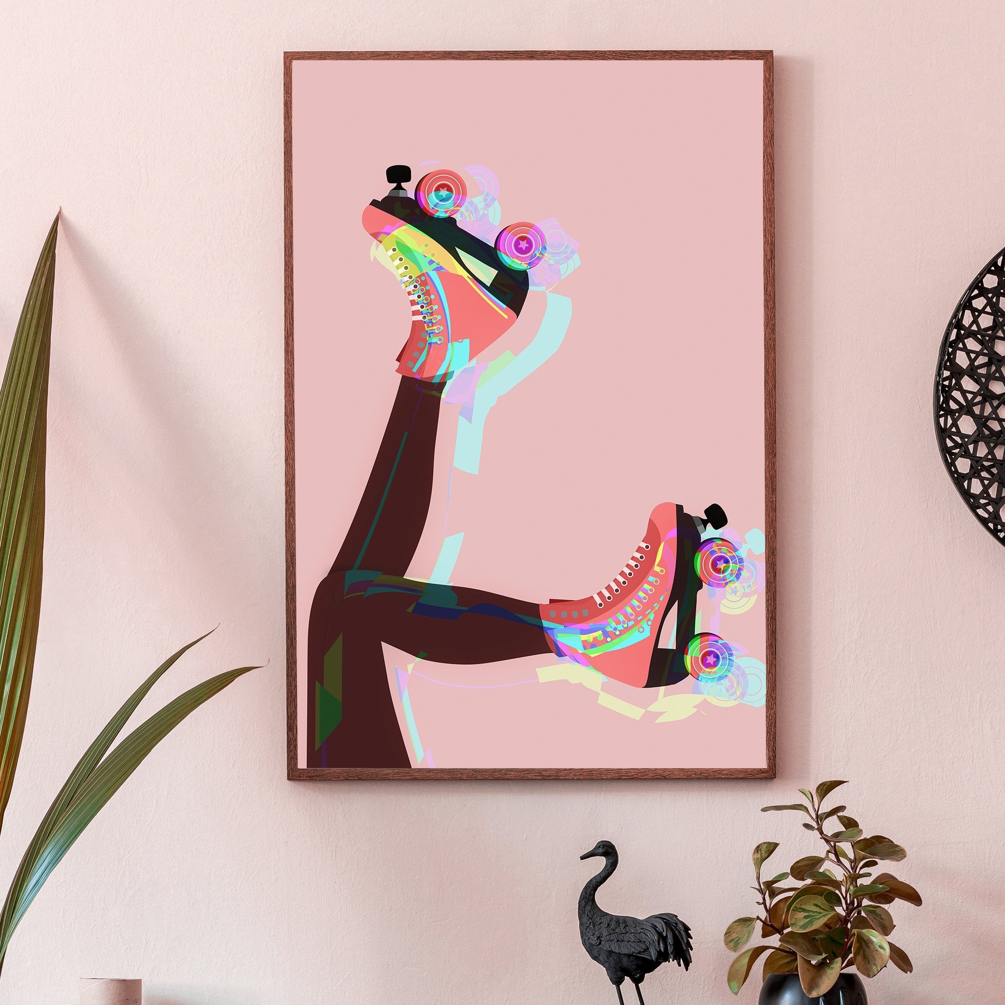 Skates Up Wall Art Print - Pink & Brown