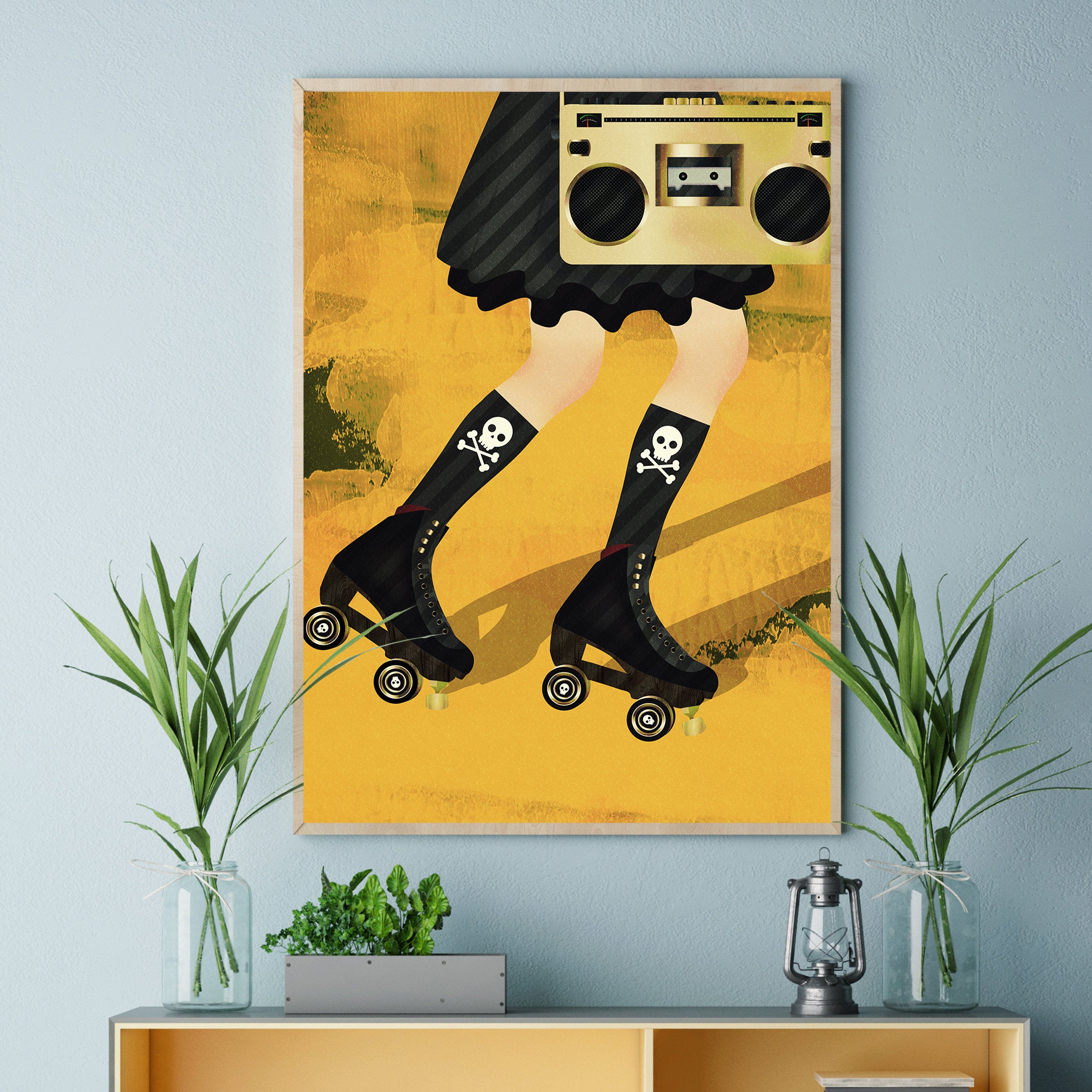 Goth Skater Art Print - Yellow