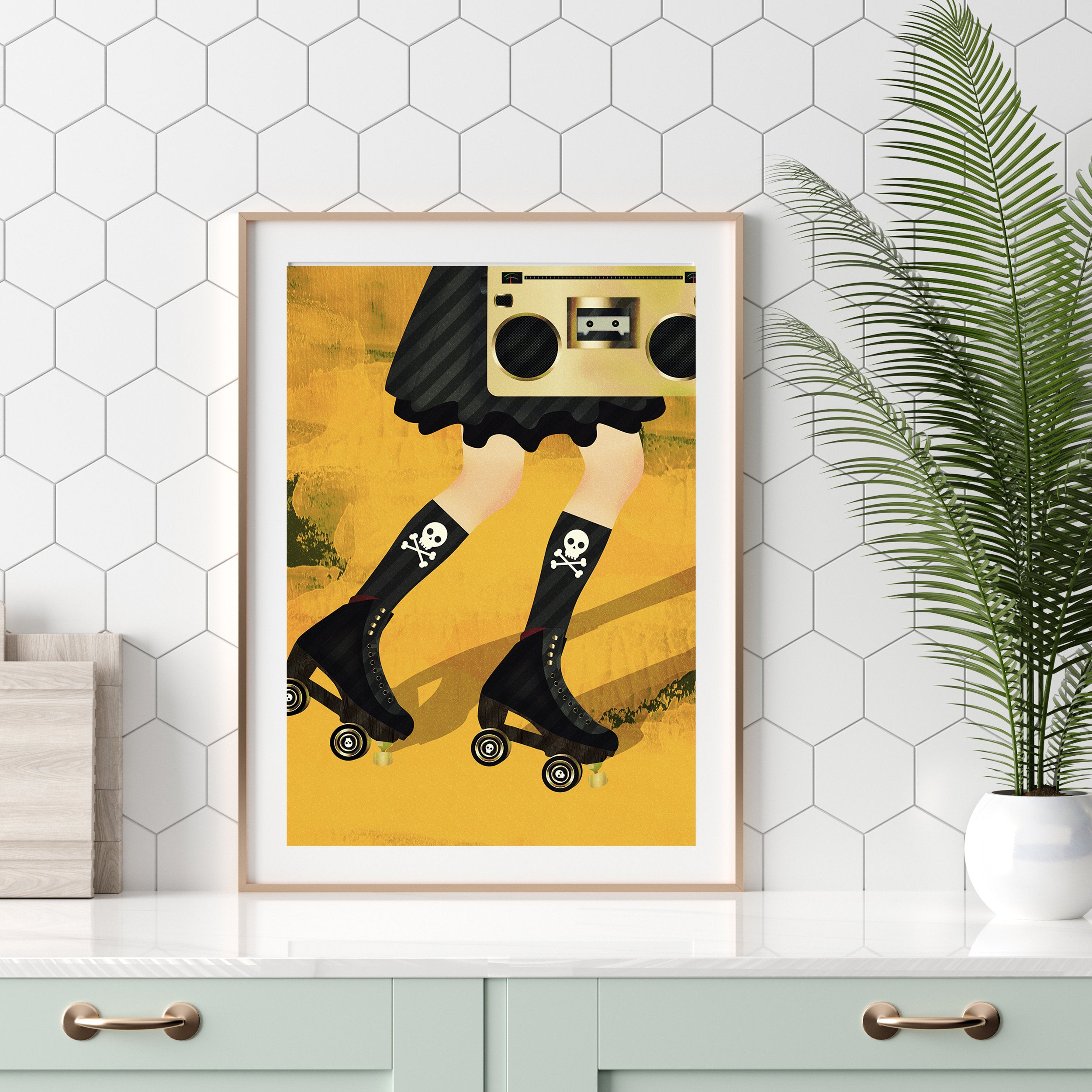 Goth Skater Art Print - Yellow