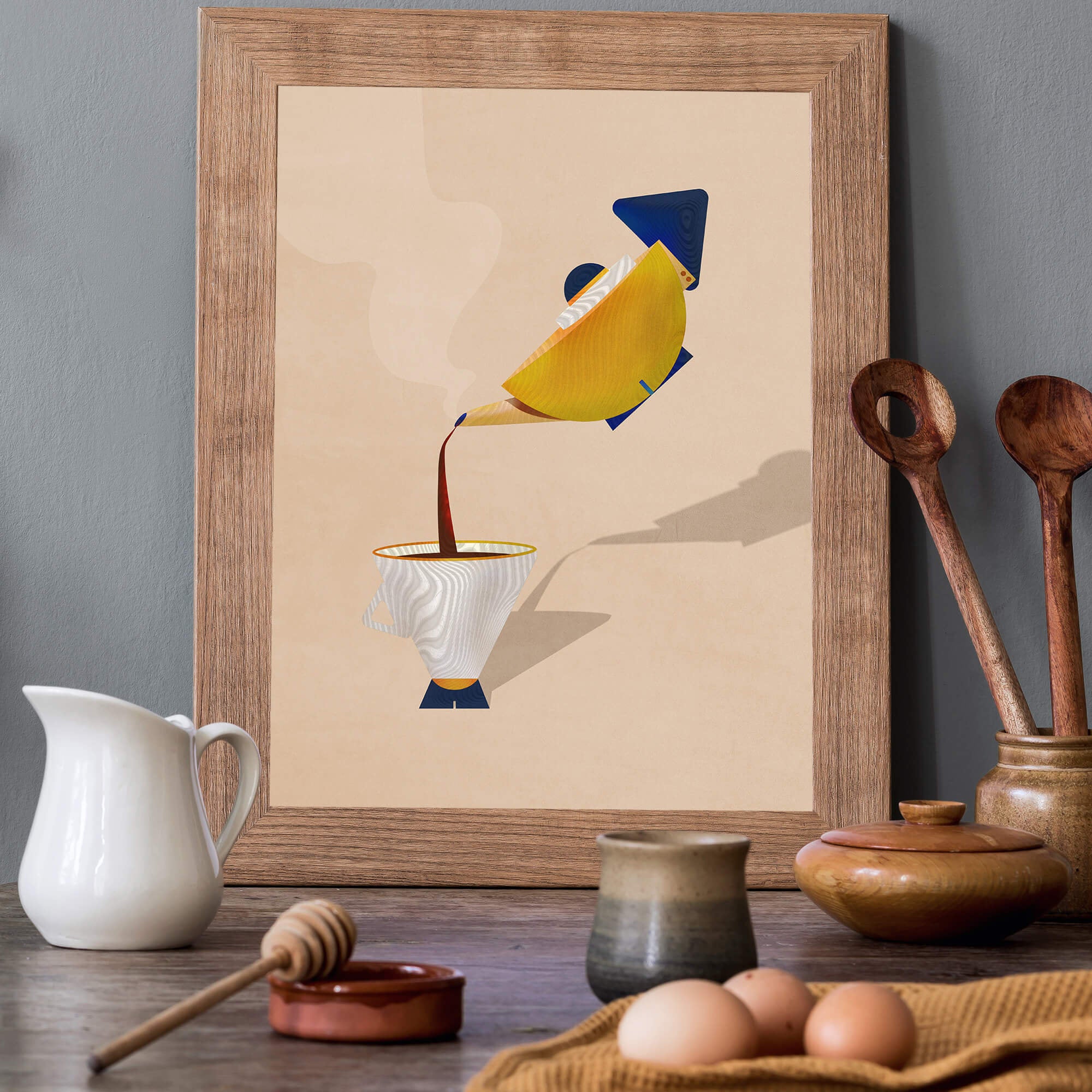 Modern Bauhaus Style Coffee Pot Giclee Art Print  - Kitchen Decor Minimalist Art Print, Tea and Coffee Lover Gift