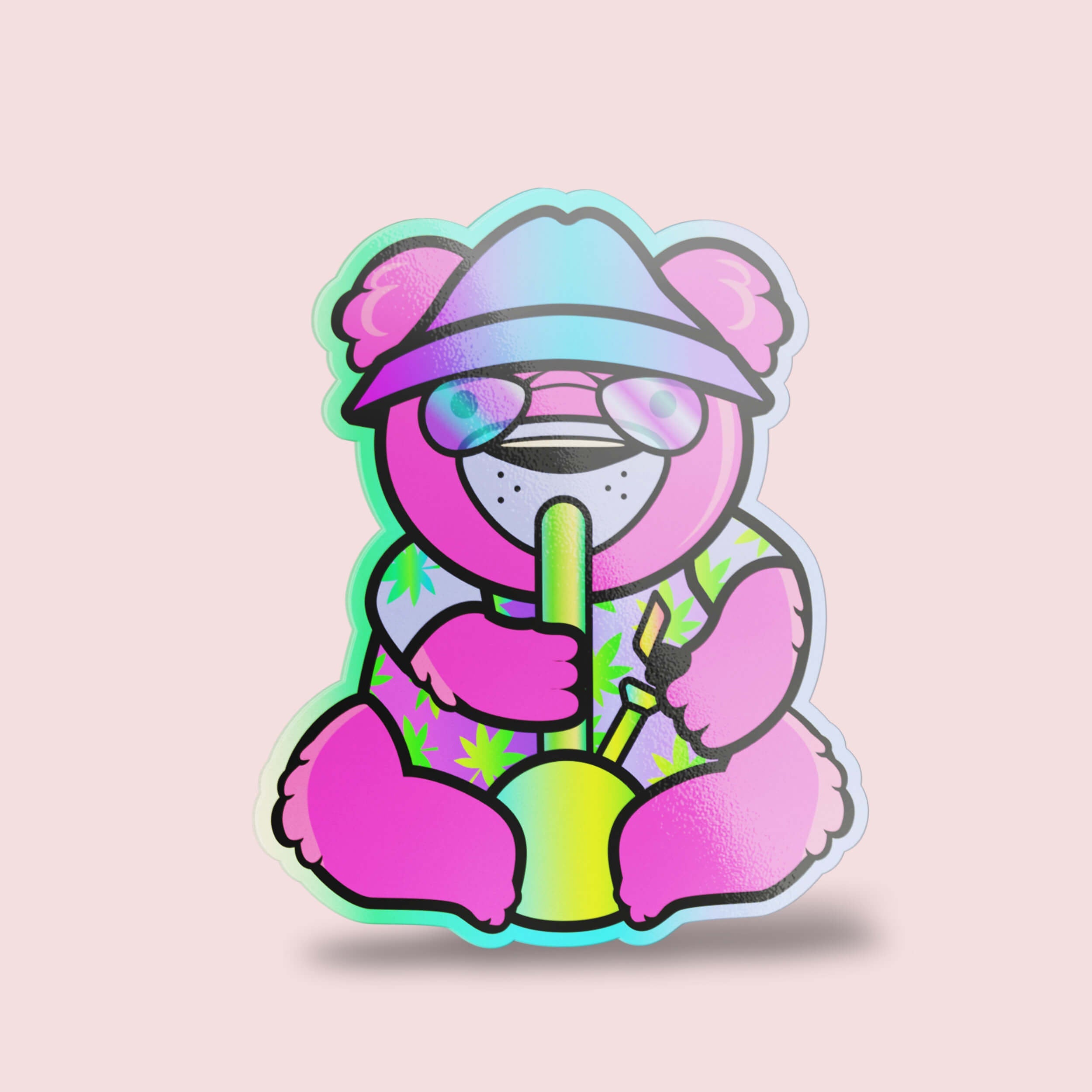 Smoking Bong Bear Premium Vinyl Sticker, 420 Stoner Stickers, Glossy Laptop Decal, Cannabis Vinyl Stickers