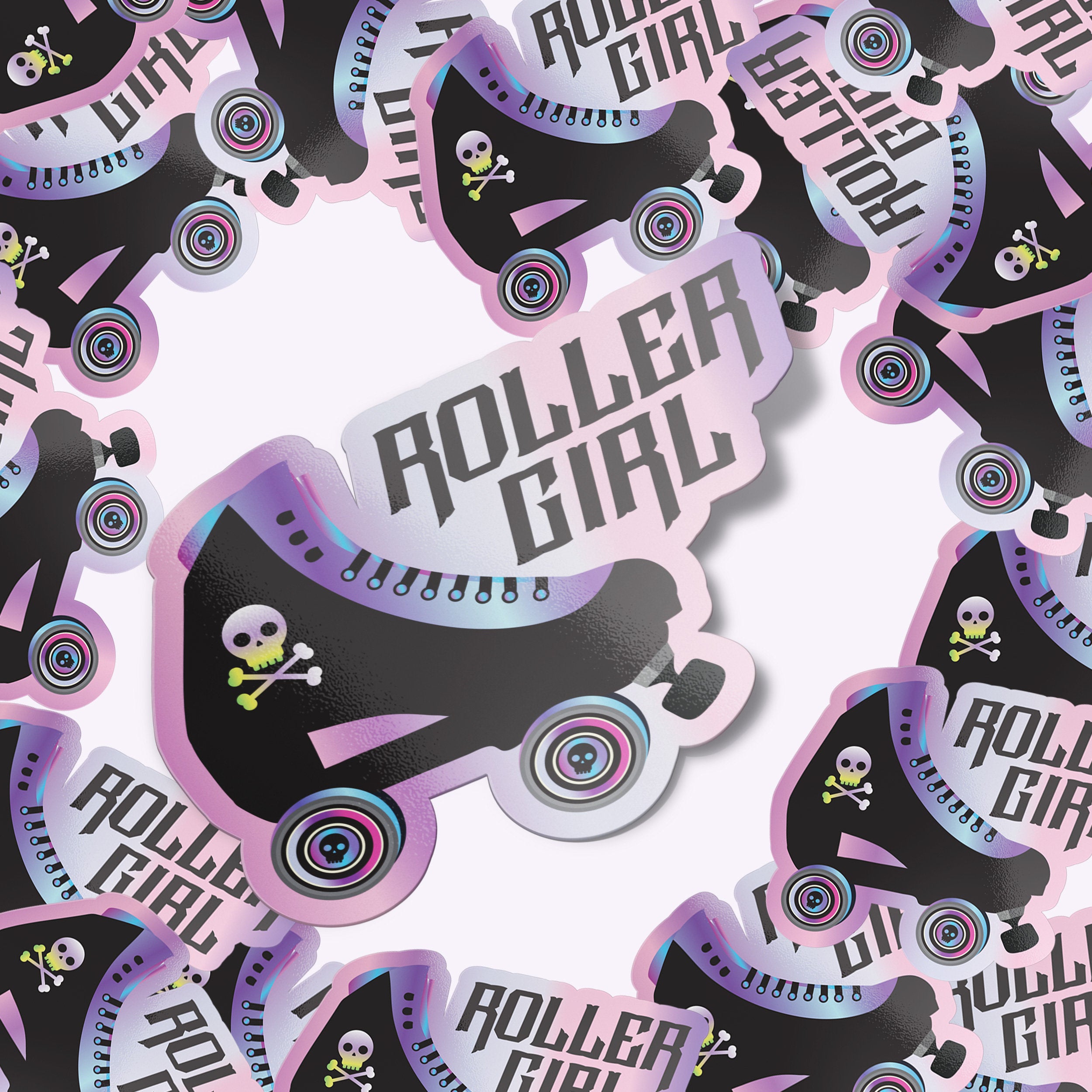 Skull Roller Skate Premium Vinyl Sticker, Roller Girl Hydroflask Sticker, Roller Skating Gifts, Roller Derby