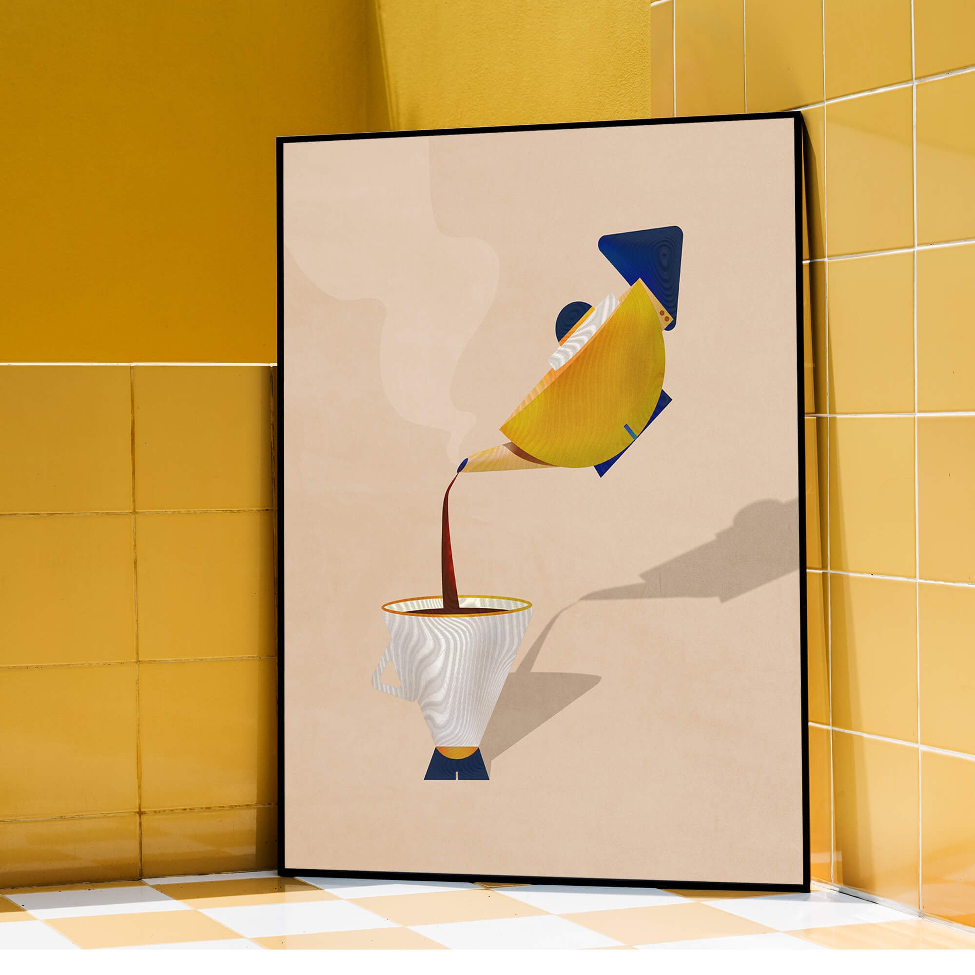 Modern Bauhaus Style Coffee Pot Giclee Art Print  - Kitchen Decor Minimalist Art Print, Tea and Coffee Lover Gift