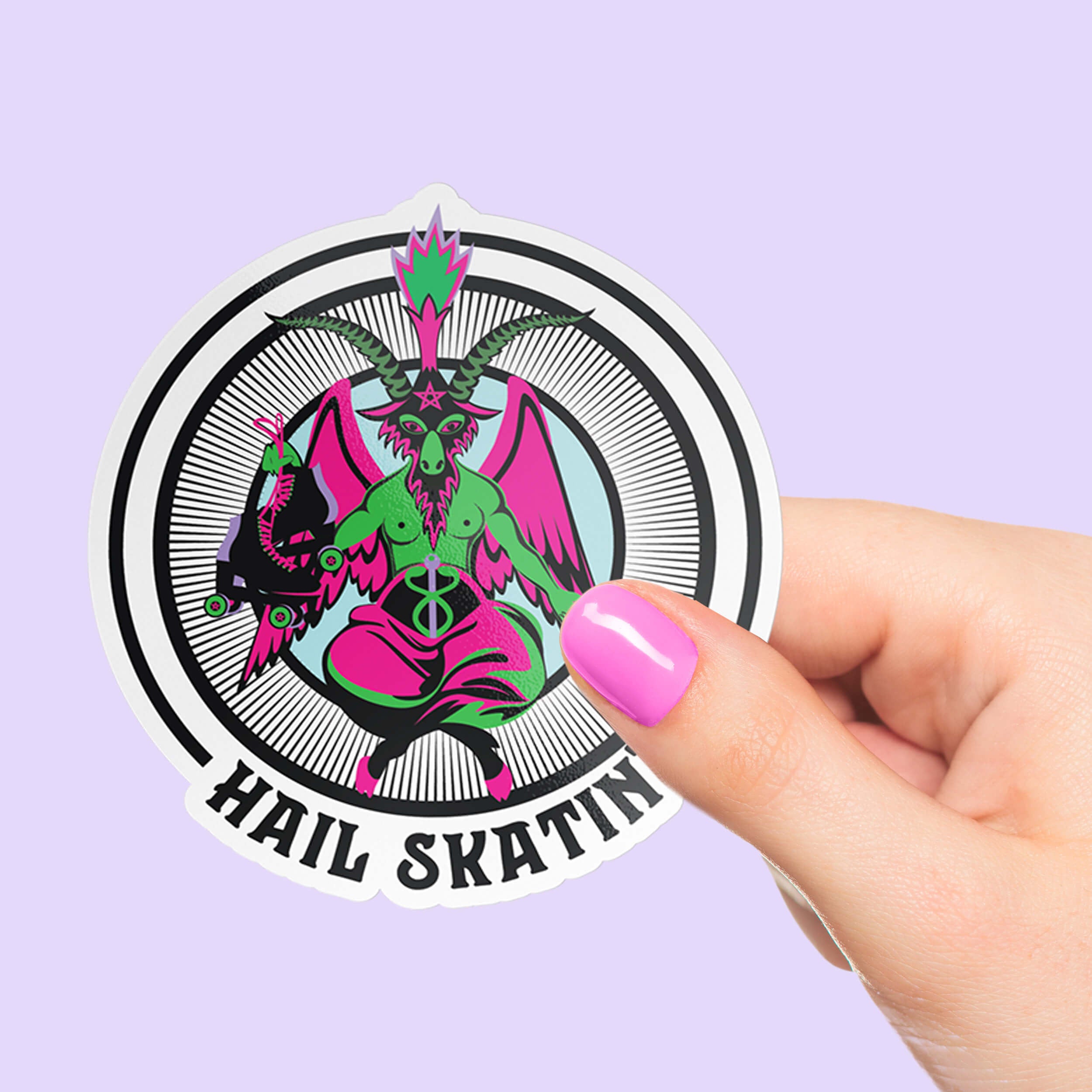 Hail Skatin' Roller Skate Vinyl Sticker, Pentagram Hydroflask Roller Derby Sticker, Roller Skating Accessories and Gifts