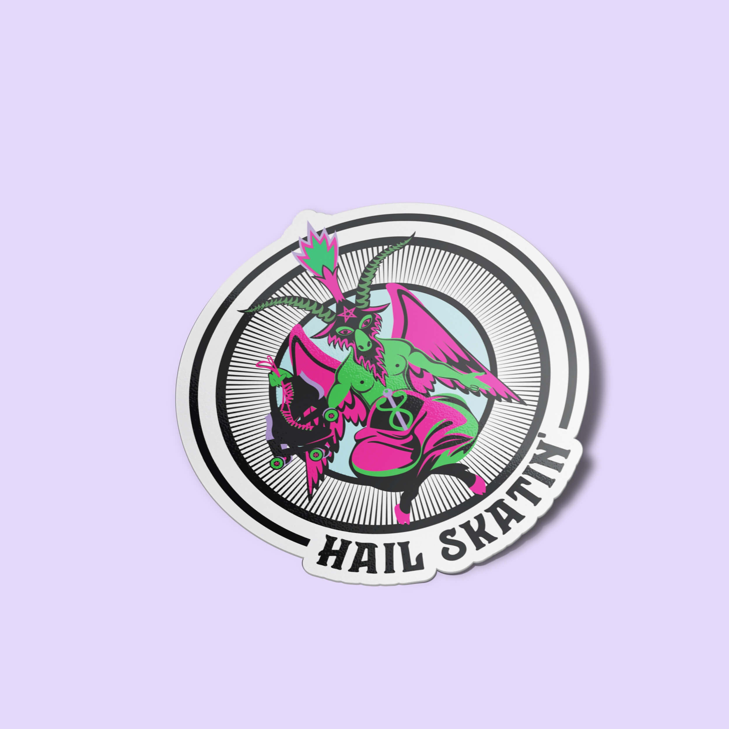 Hail Skatin' Roller Skate Vinyl Sticker, Pentagram Hydroflask Roller Derby Sticker, Roller Skating Accessories and Gifts