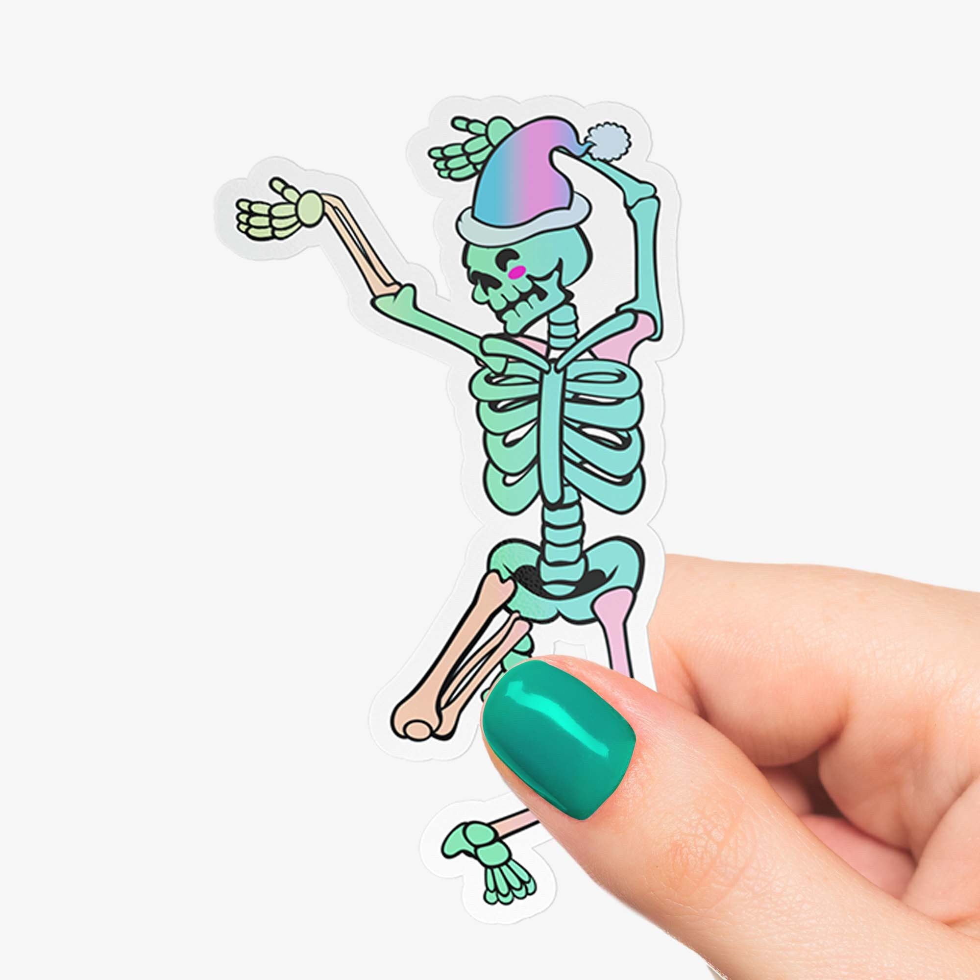Pastel Skeleton Holiday Holographic Stickers, Pastel Goth Skull Sticker, Christmas Stickers, Punk Stocking Stuffers