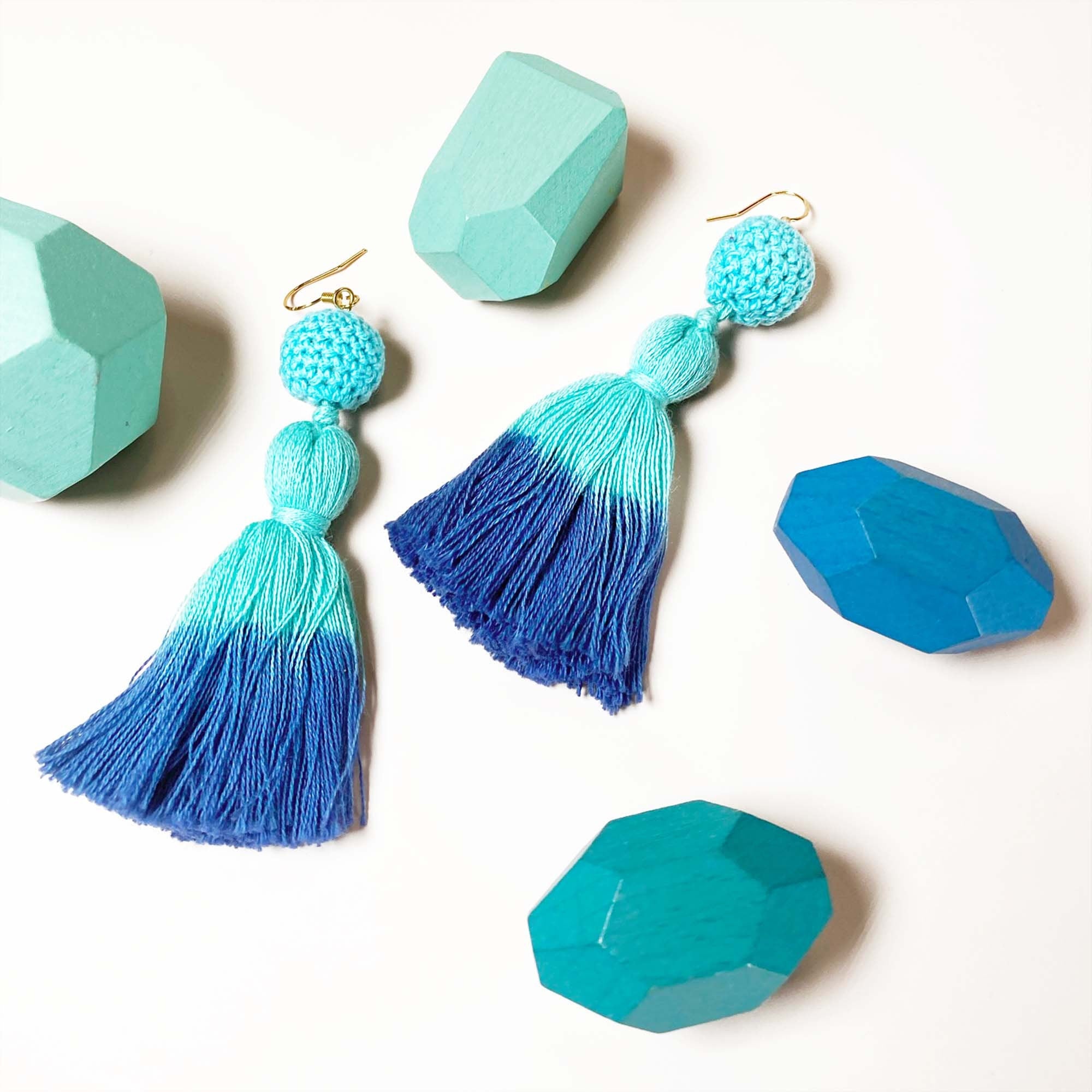 Blue Dip-dyed Tassel Drop Earrings