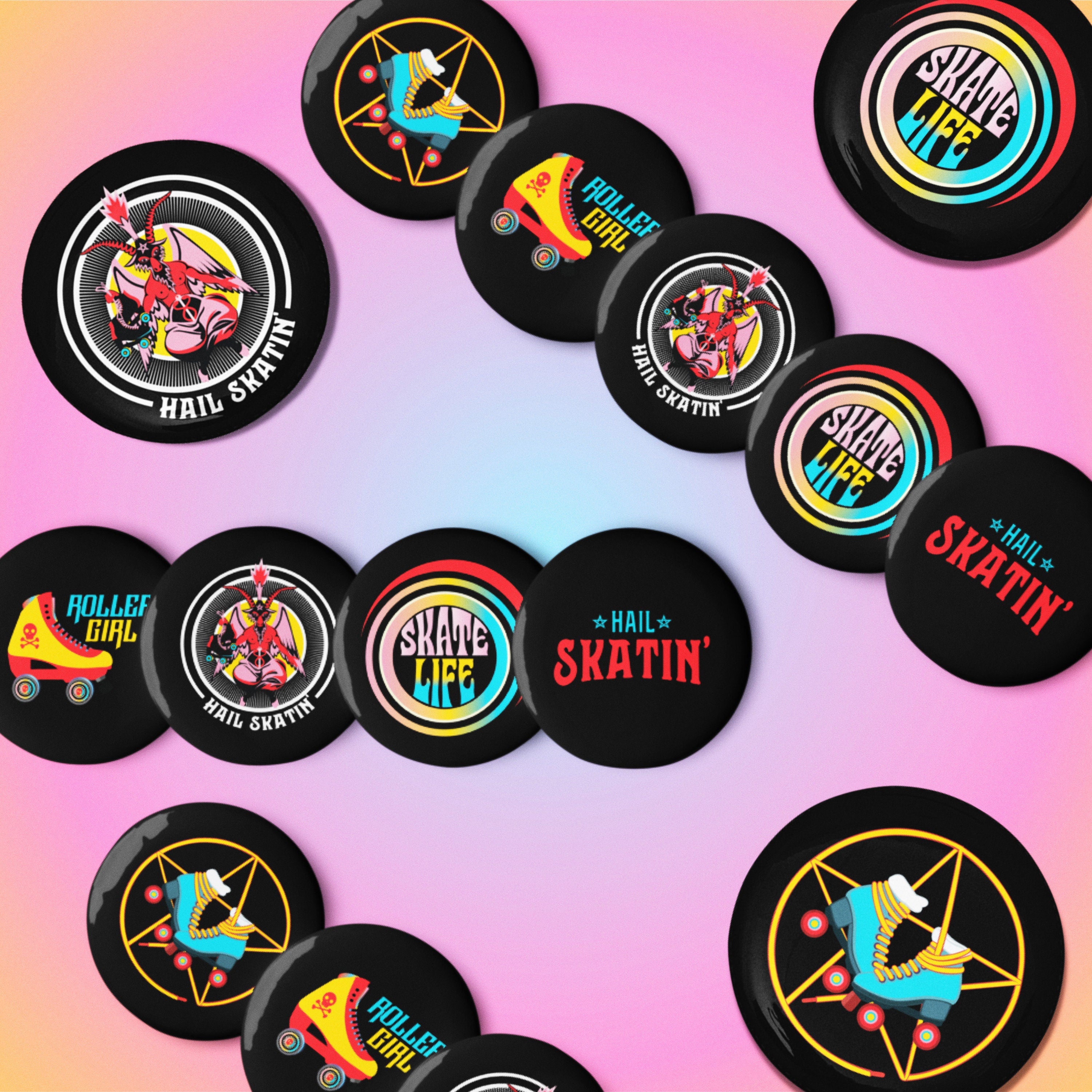 Roll with It Roller Skate Button Pins Set - 5 Pack, Skater Love, Roller Skate Accessories, Roller Skate Gifts, Roller Skate Pins